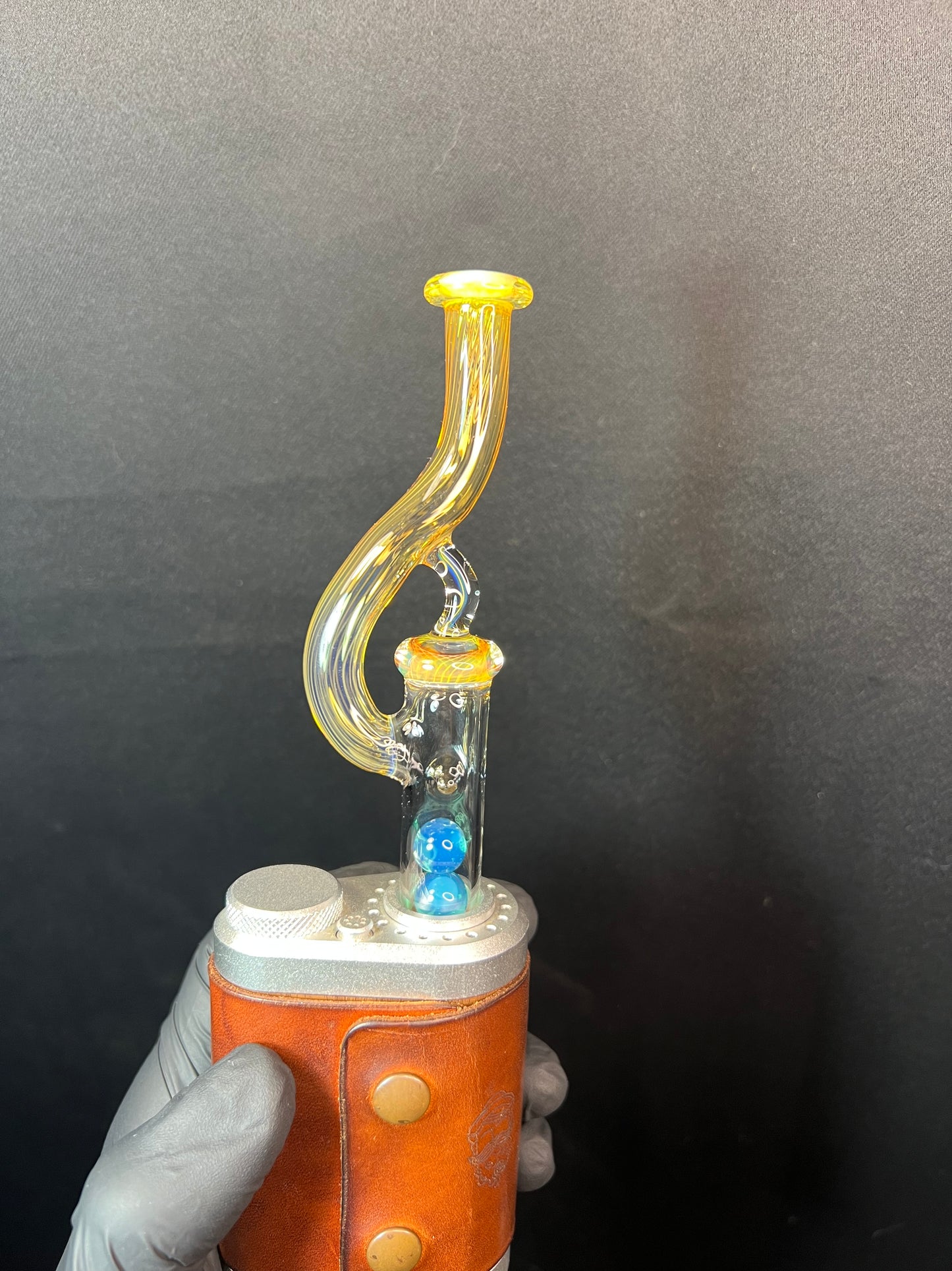 Tinymight Glass 3 Marble Stem implosion- Silver fume/ Marina #2