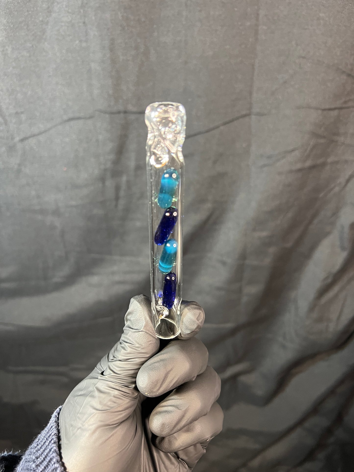 Tinymight Glass 4 Terp Pill Stem w/ dimpled mouthpiece - blue waves opal/ cobalt