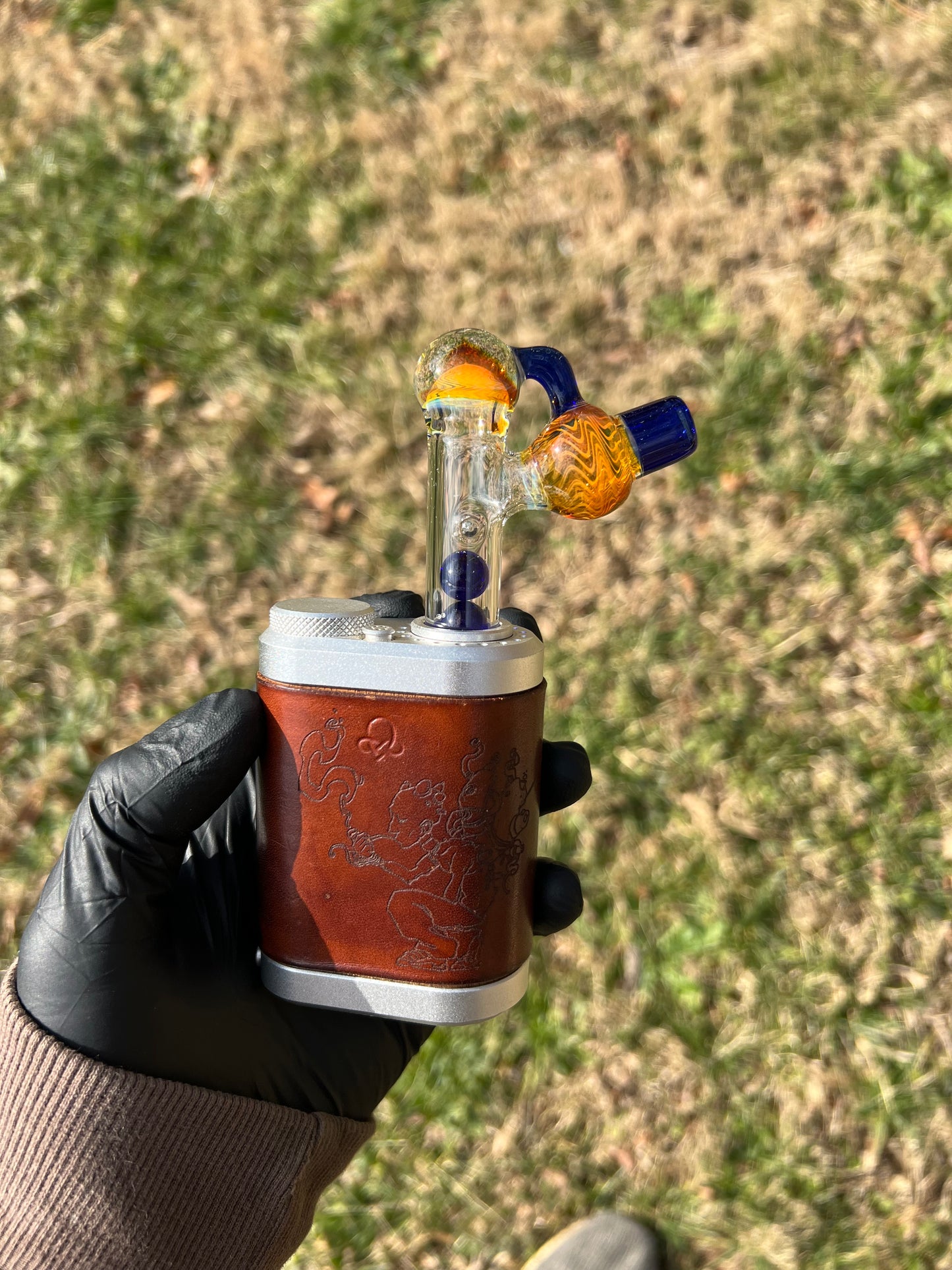 Tinymight Glass 3 Marble Stem implosion- Silver fume/ Cobalt