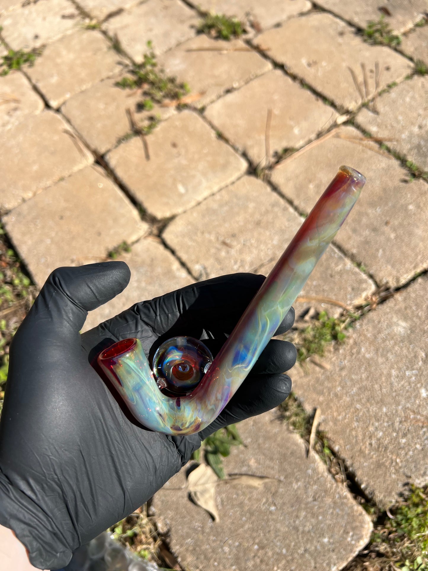 14mm Glass J hook w/ marble - blue honey/ transparent phoenix