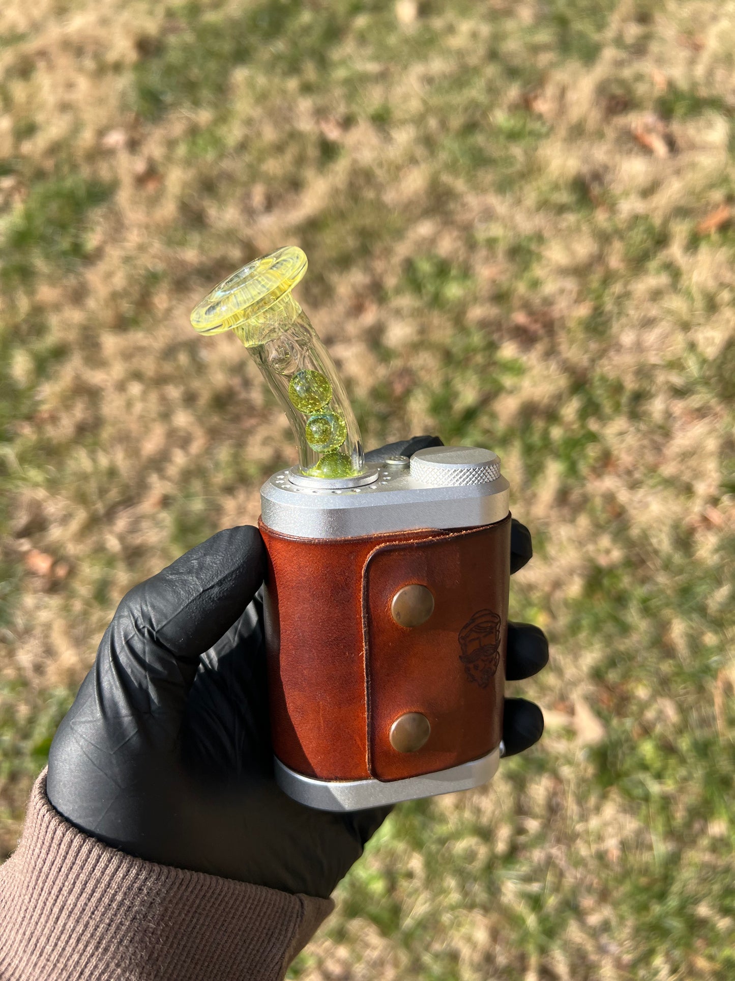 Tinymight Glass 4 Marble Stem implosion- Silver fume/ limeade