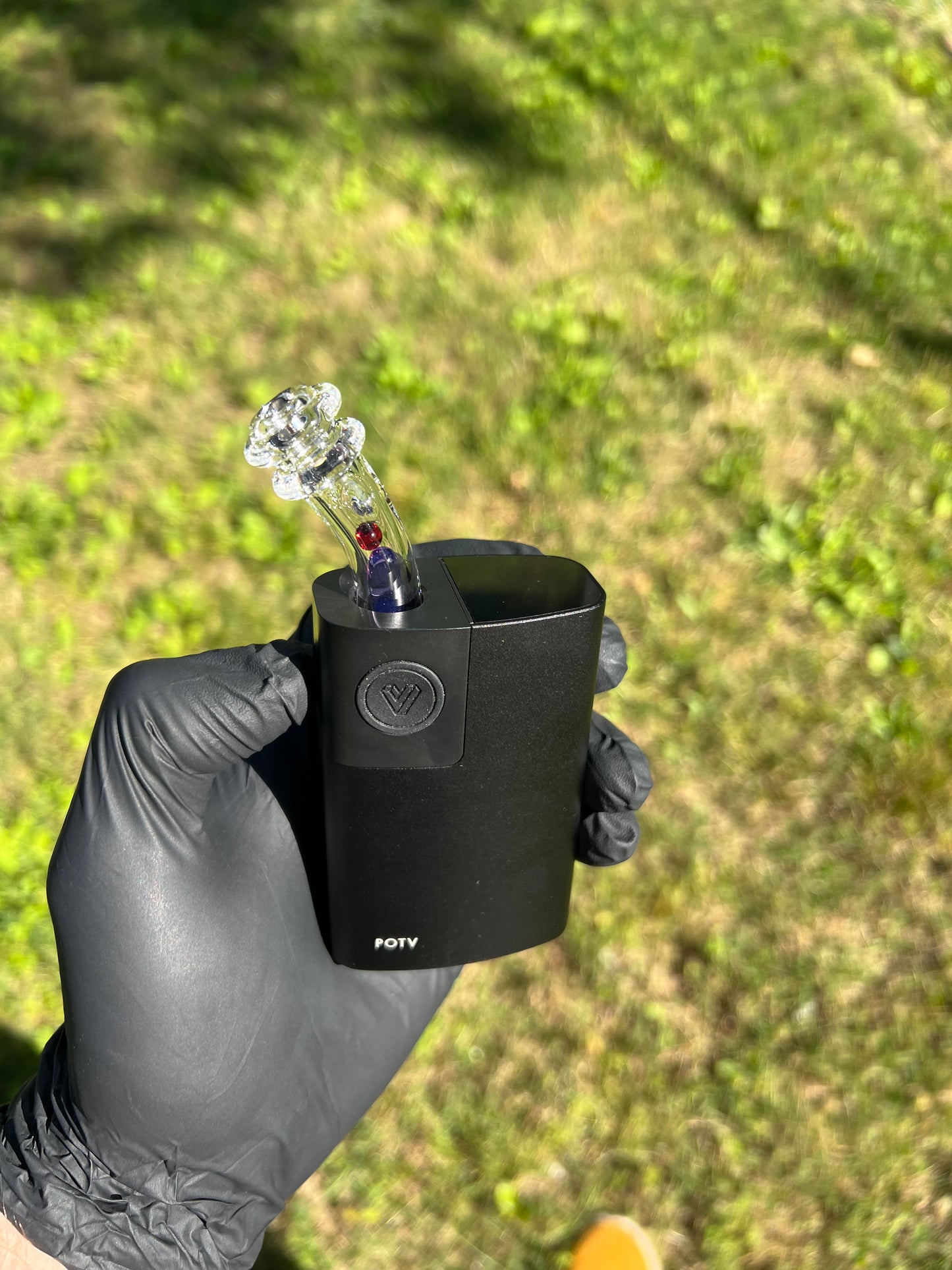 Potv Lobo/ One Glass terp pill/ marble stem w/ blown Mp - amythist Opal / Red