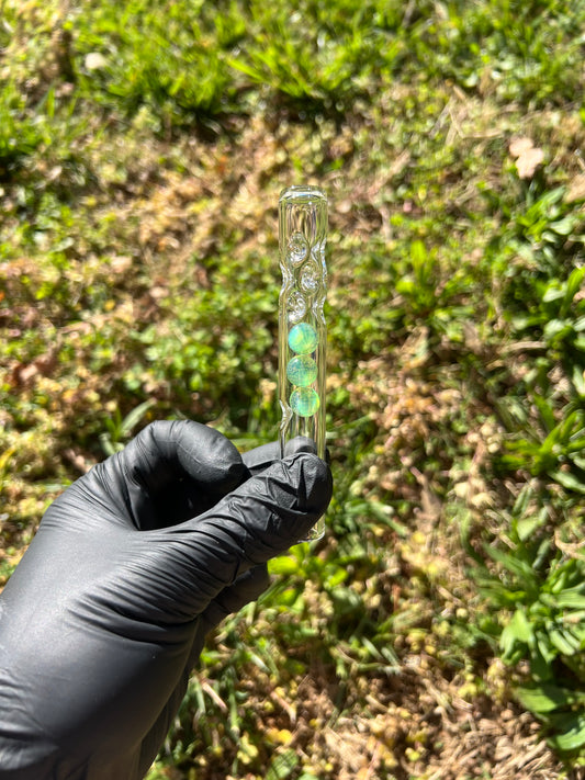 Tinymight Glass 3 Marble Stem w/dimpled mouthpiece -Green Opal