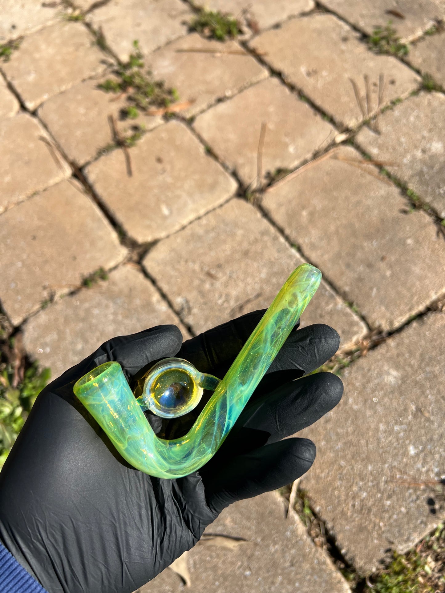 14mm Glass J hook w/ marble - limeade