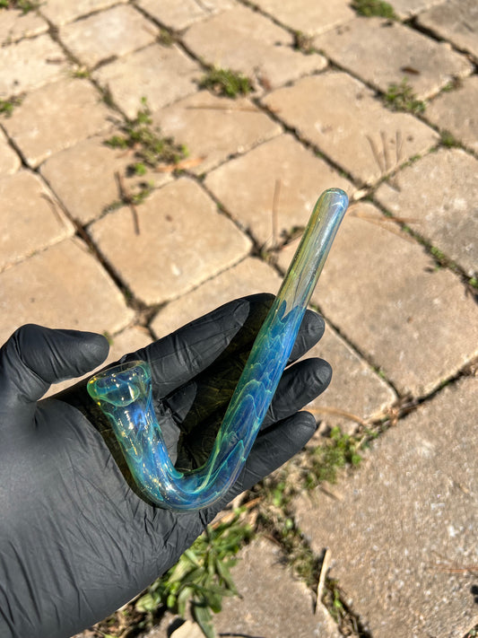 14mm Glass J hook - Limeade/ dense amethyst opal