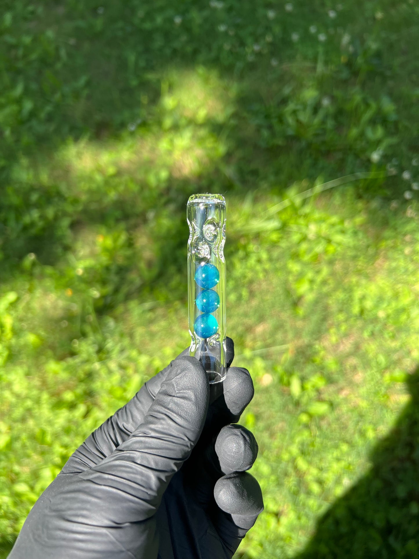 Tinymight Glass 3 Marble Stem w/dimpled mouthpiece - Blue Waves Opal