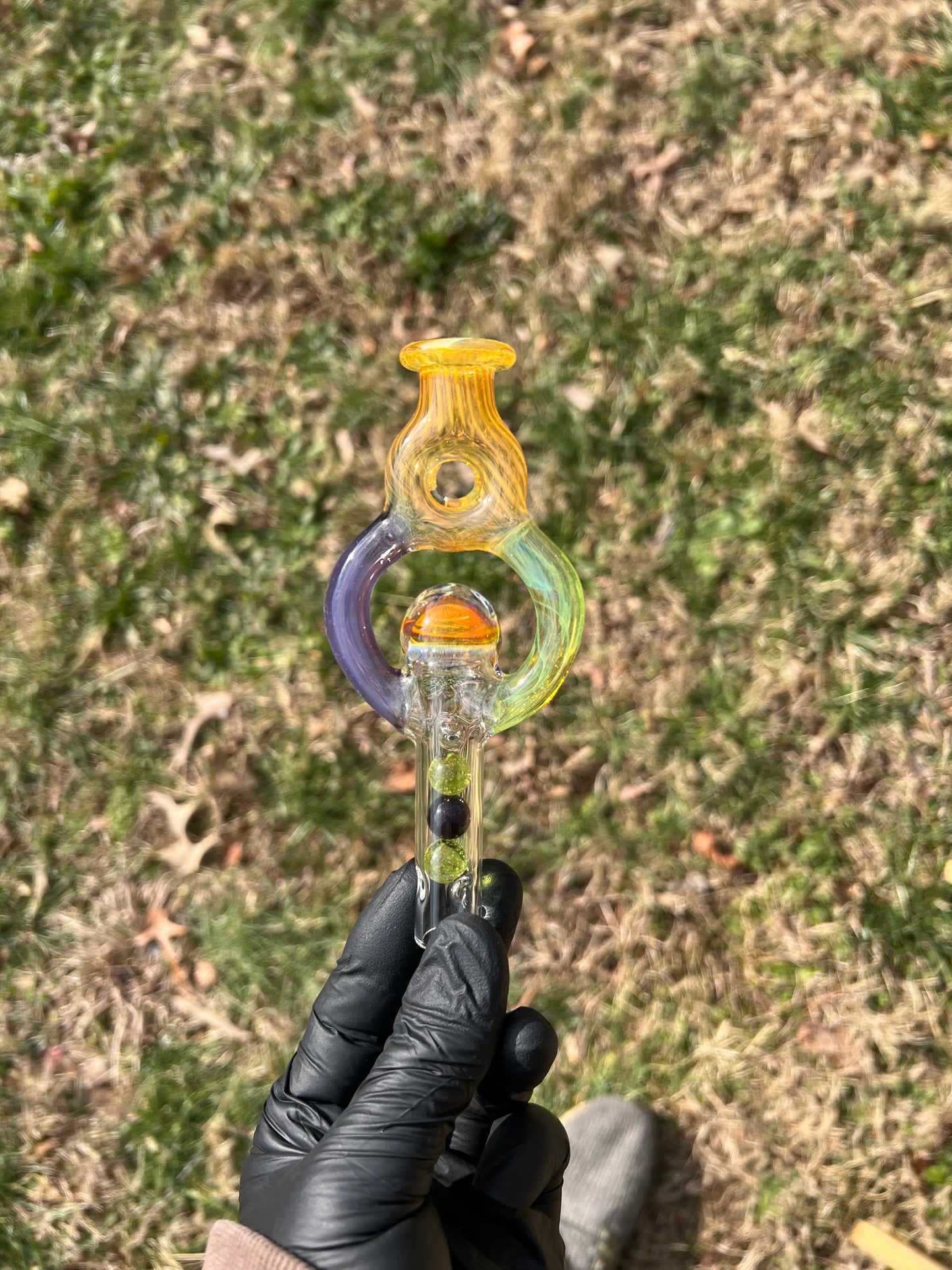 Tinymight Glass 3 Marble Stem implosion- Silver fume/ blackberry jam/ limeade
