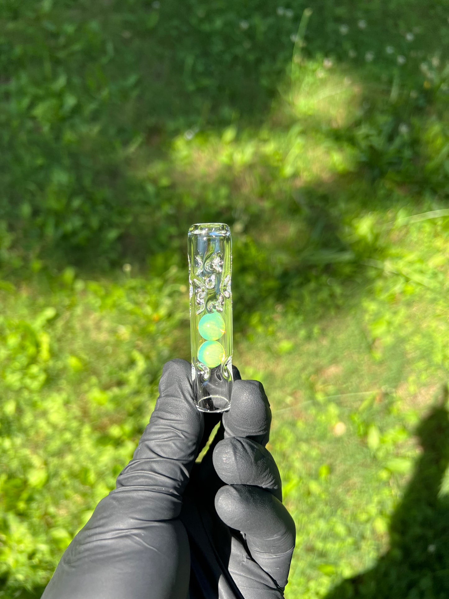 Tinymight Glass 2 Marble Stem w/dimpled mouthpiece - Green Opal