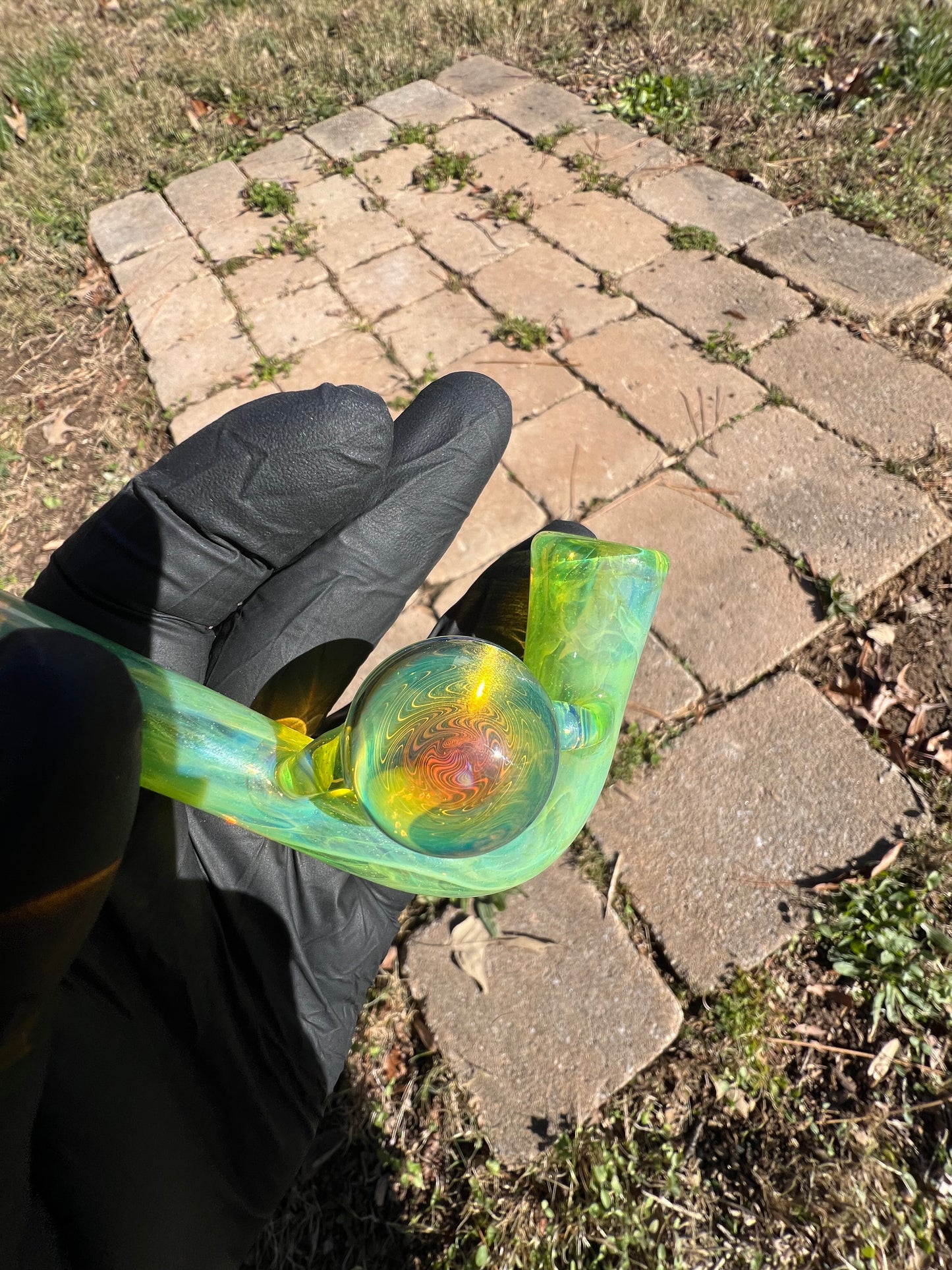 14mm Glass J hook w/ marble - limeade