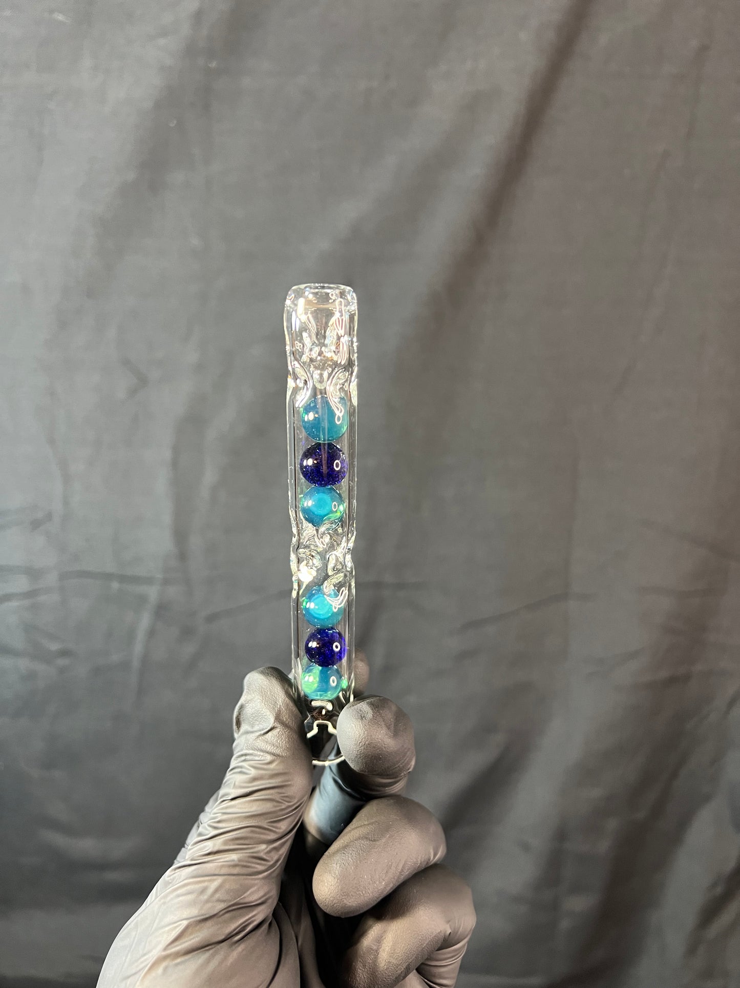 Tinymight Glass 6 Marble Stem w/dimpled mouthpiece - Cobalt/ blue waves opal