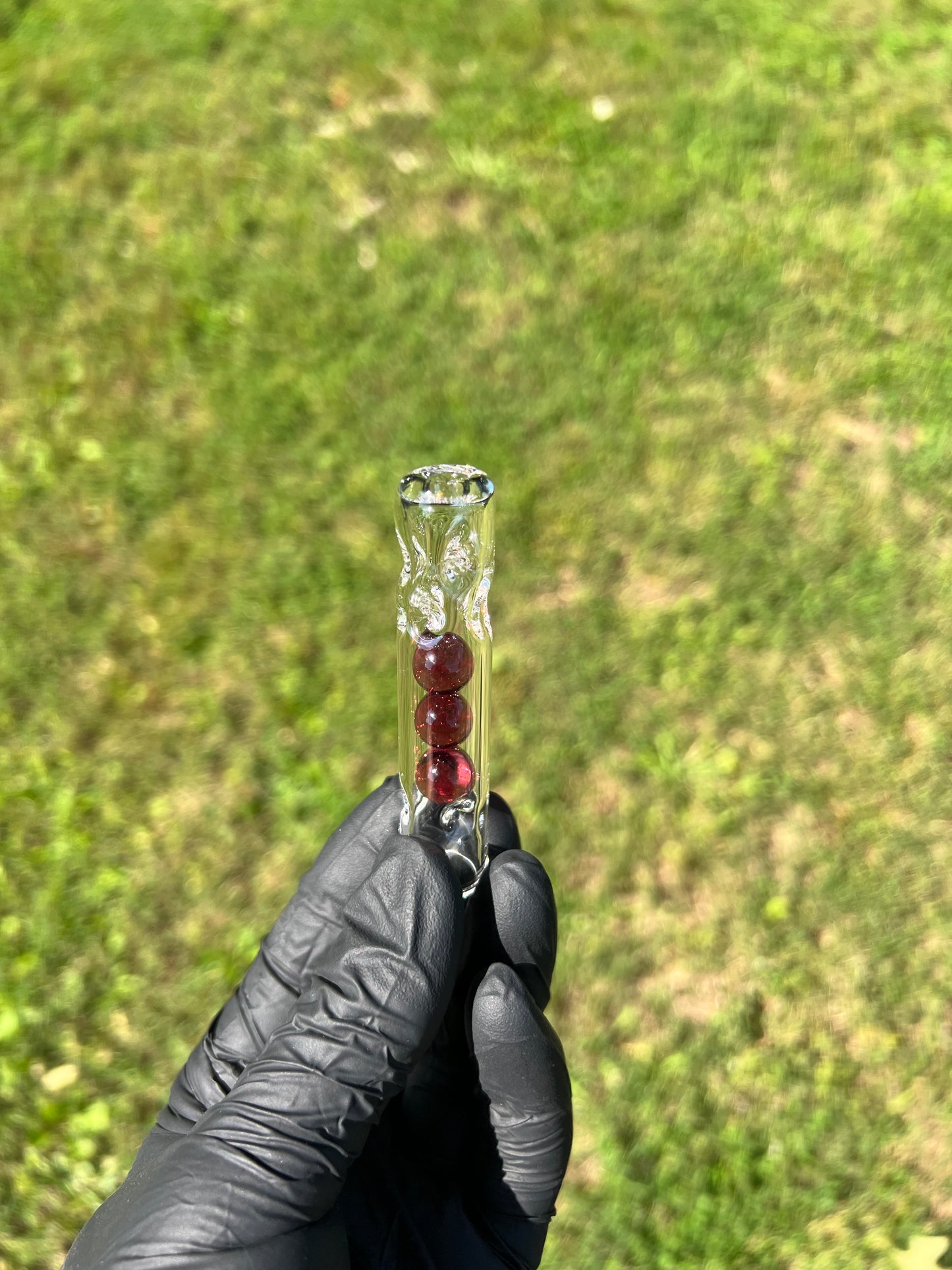Tinymight Glass 3 Marble Stem w/dimpled mouthpiece - Transparent Phoenix