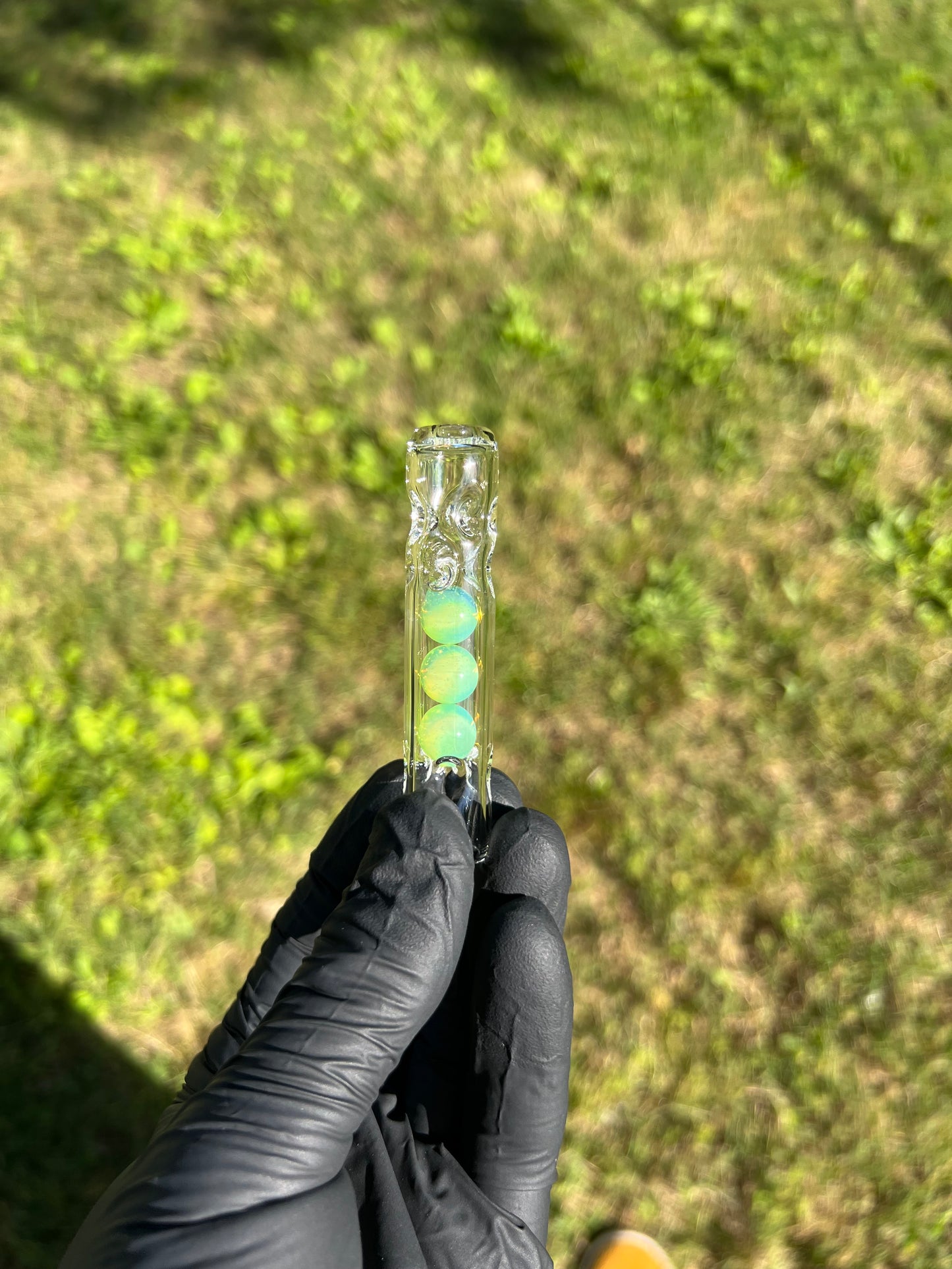 Tinymight Glass 3 Marble Stem w/dimpled mouthpiece - Green Opal