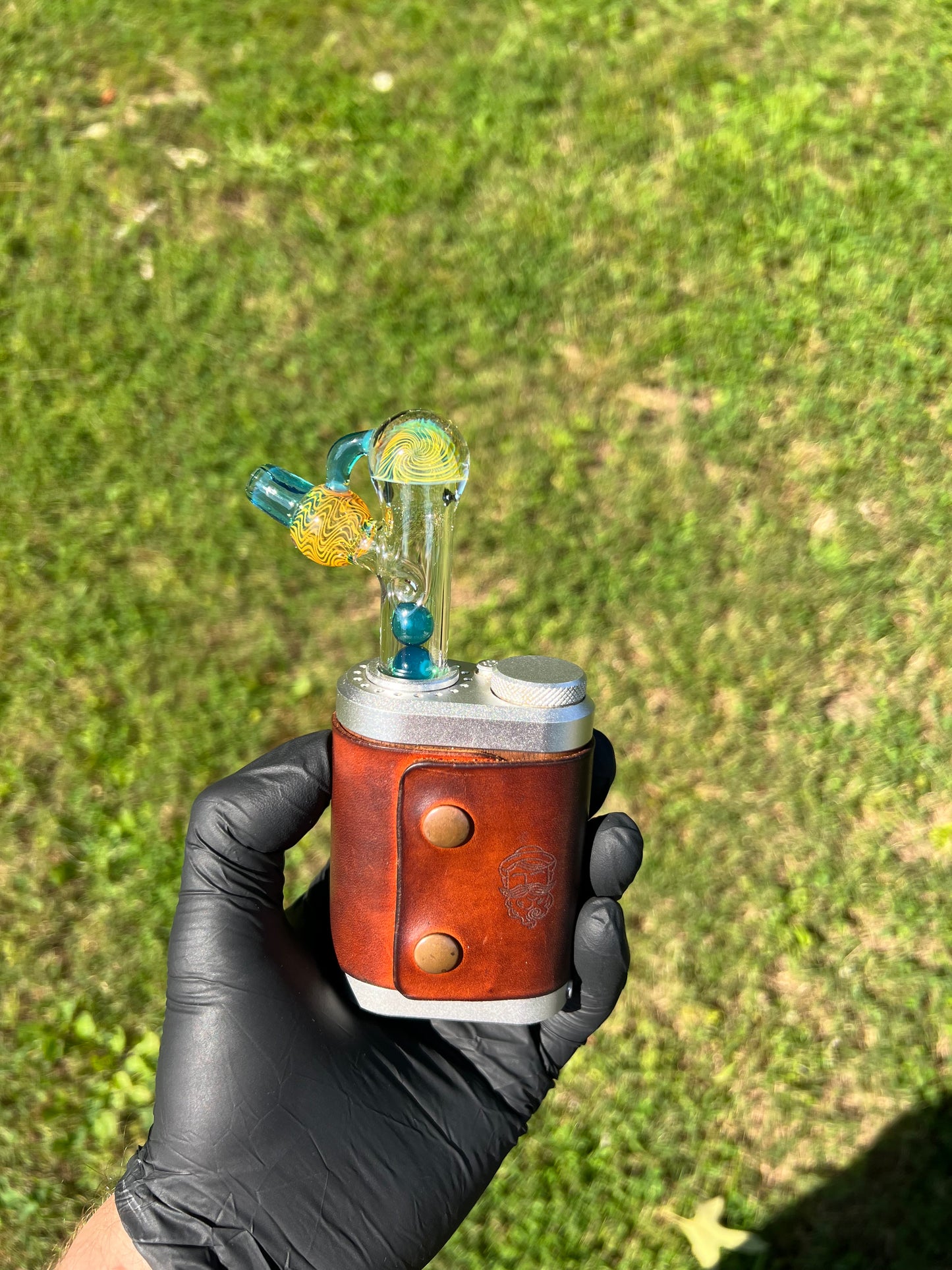 Tinymight Glass 3 Marble Stem implosion- Blue Waves Opal/ Fume