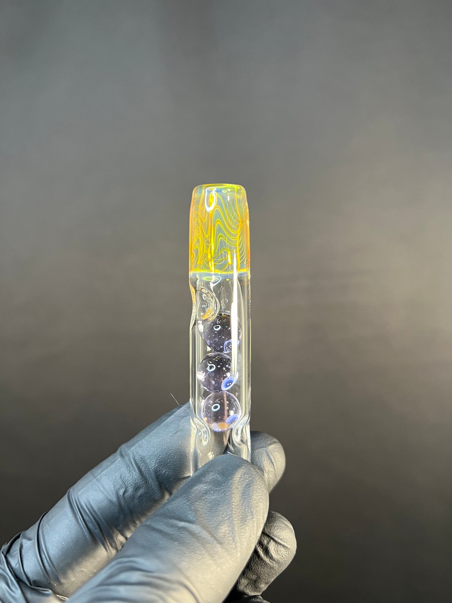 Tinymight Glass 3 Marble Stem w/dimpled mouthpiece -Purple Rain/Silver Fume