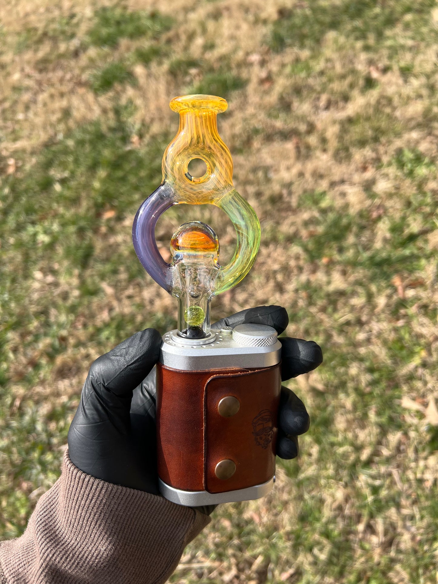 Tinymight Glass 3 Marble Stem implosion- Silver fume/ blackberry jam/ limeade