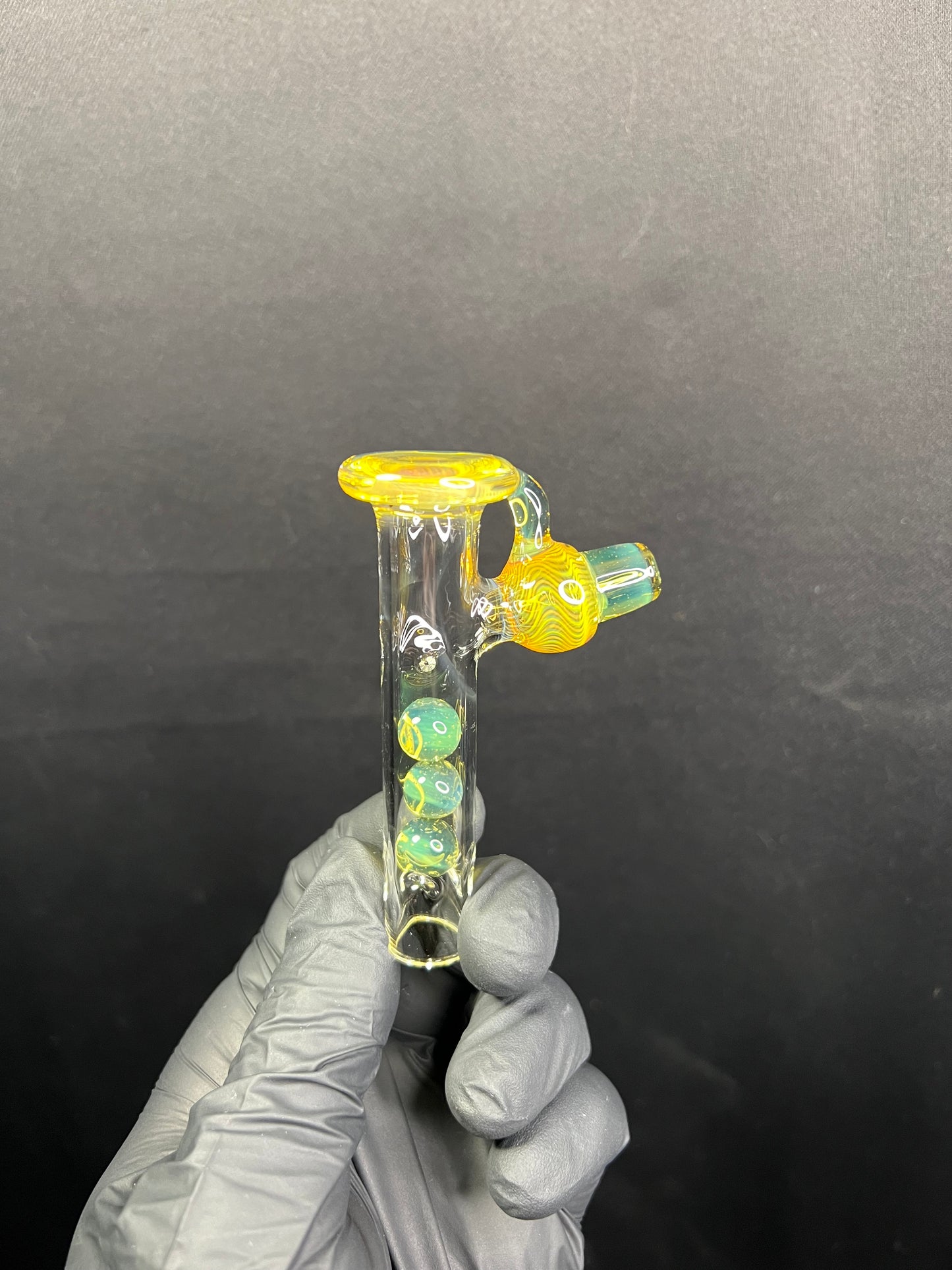 Tinymight Glass 3 Marble Stem implosion- Silver fume/ Milky Yoshi (CFL) #1