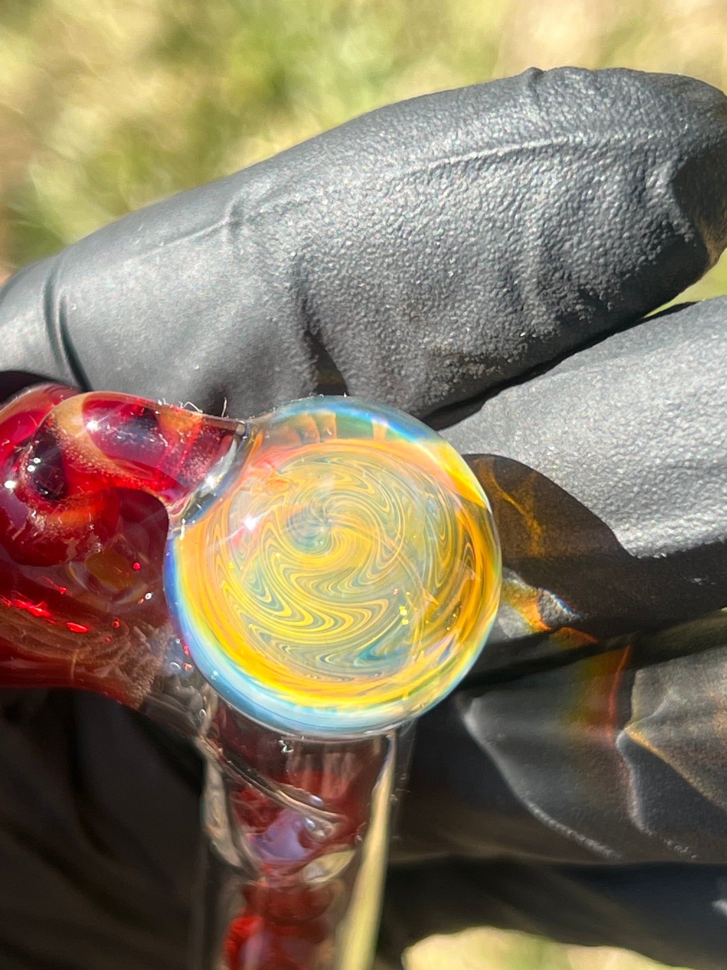 Toad Glass 3 Marble Implosion Stem - Orange/ Transparent Phoenix