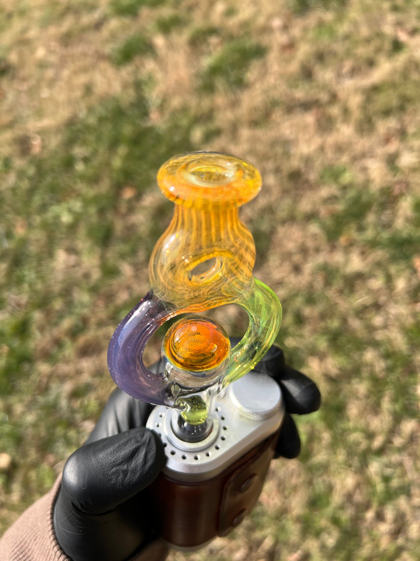 Tinymight Glass 3 Marble Stem implosion- Silver fume/ blackberry jam/ limeade