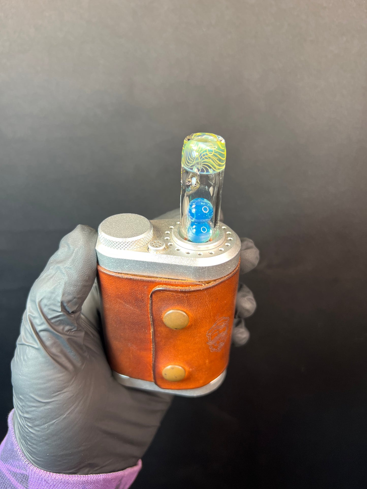 Tinymight Glass 3 Marble Stem w/color mouthpiece - Silver Fume/ Marina #2