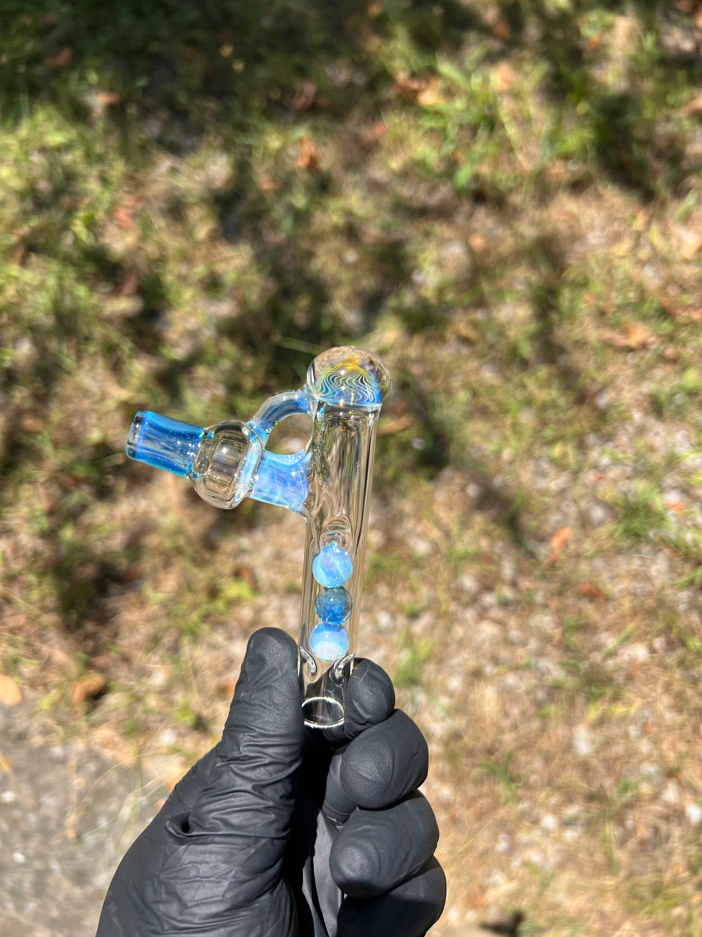 Tinymight Glass 3 Marble Stem Full Color implosion- Silver fume/Marina/ Ghost #1