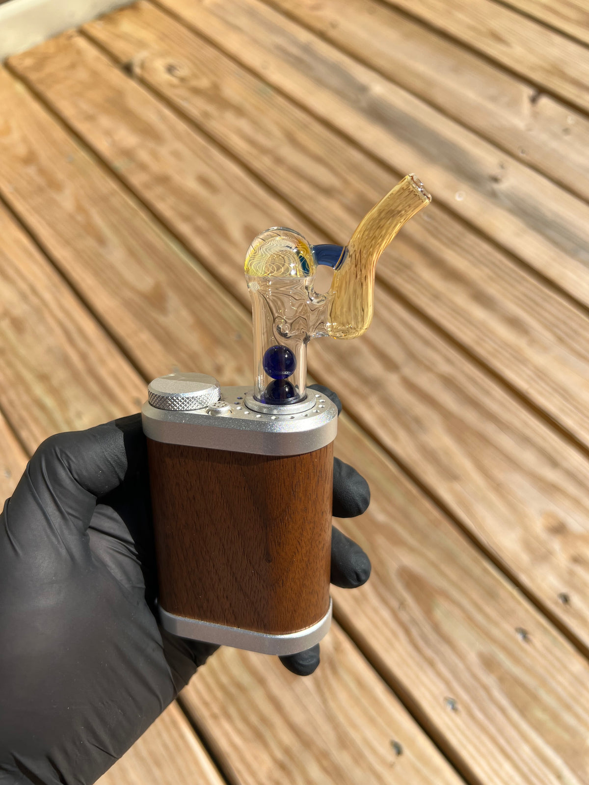 Tinymight Glass 3 Marble Stem implosion- Cobalt/ Fume