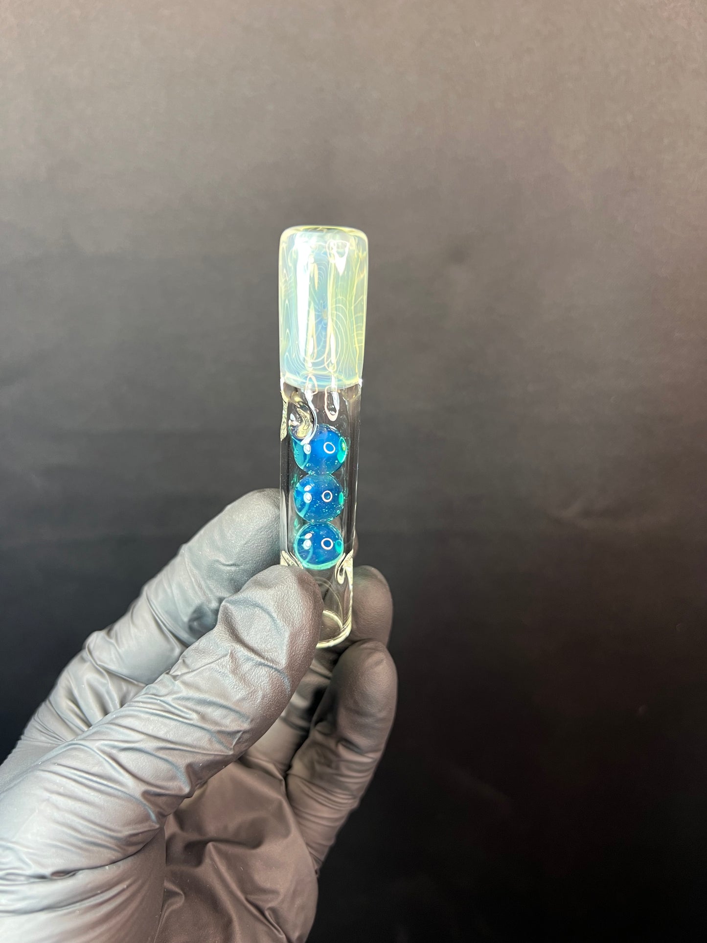 Tinymight Glass 3 Marble Stem w/color mouthpiece - Silver Fume/ Marina #4