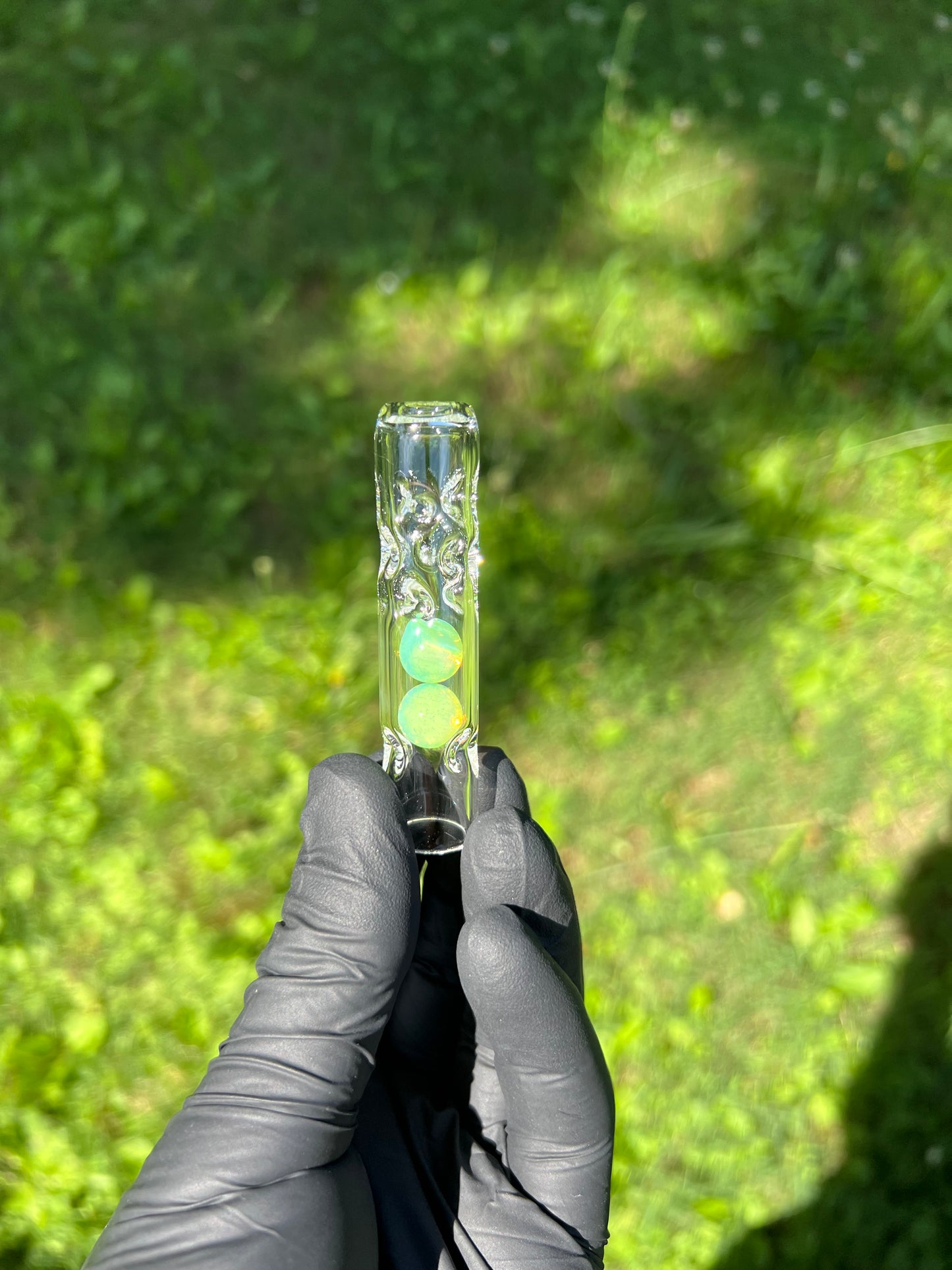Tinymight Glass 2 Marble Stem w/dimpled mouthpiece - Green Opal