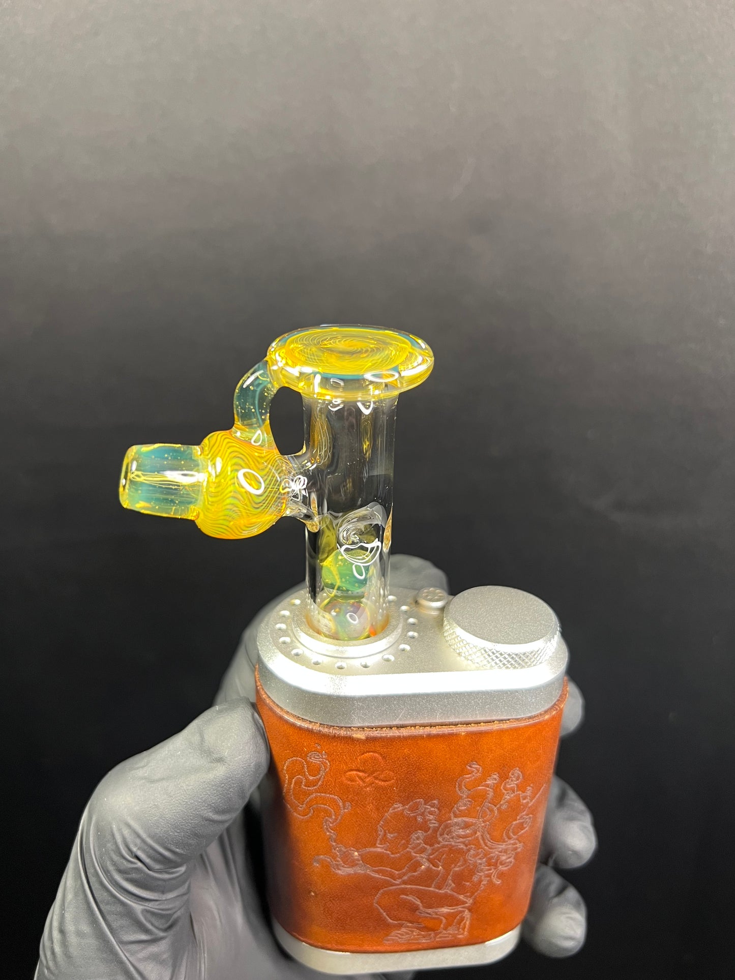 Tinymight Glass 3 Marble Stem implosion- Silver fume/ Milky Yoshi (CFL) #1
