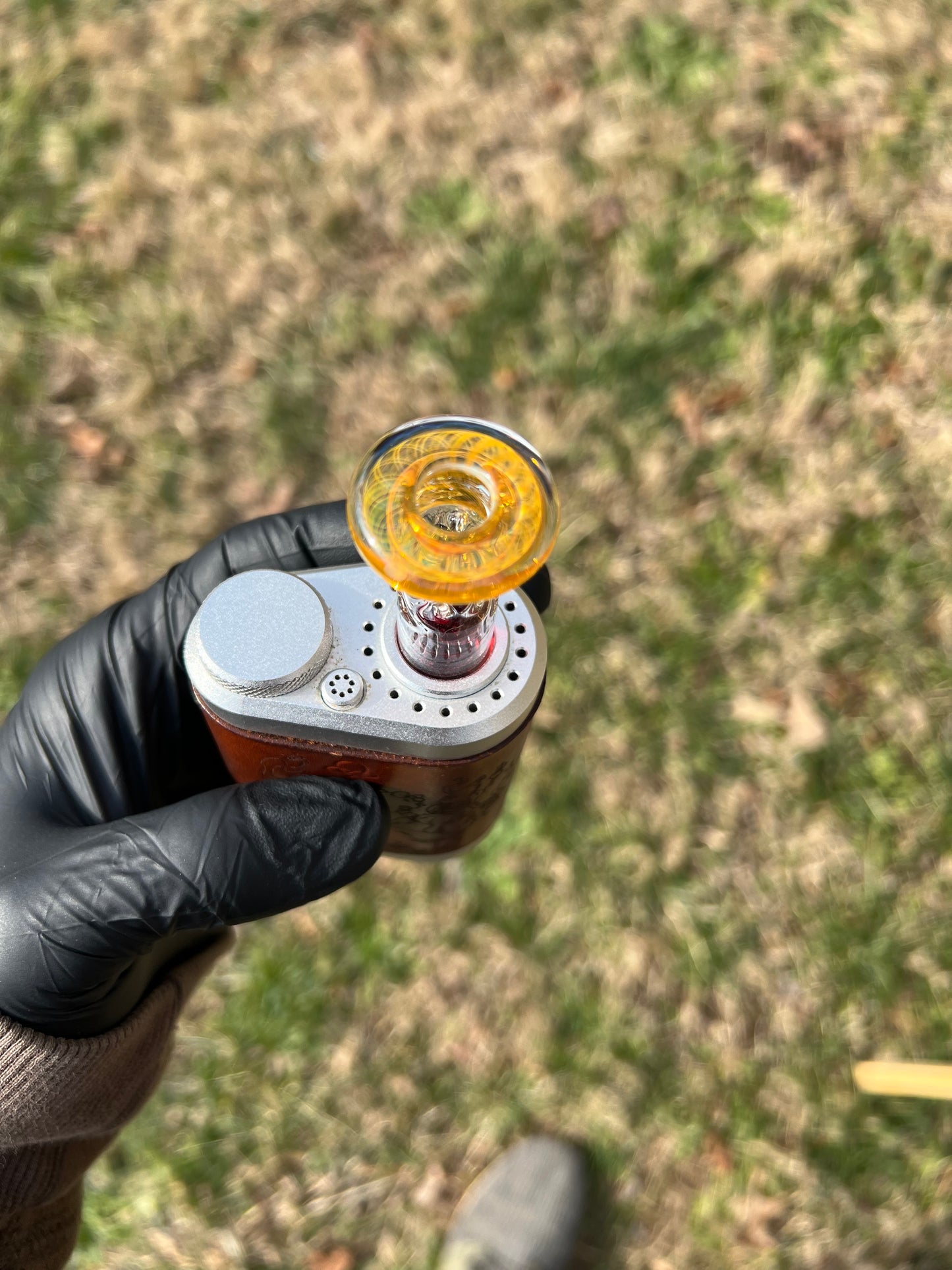 Tinymight Glass 3 Marble Stem implosion- Silver fume/ Transparent Phoenix