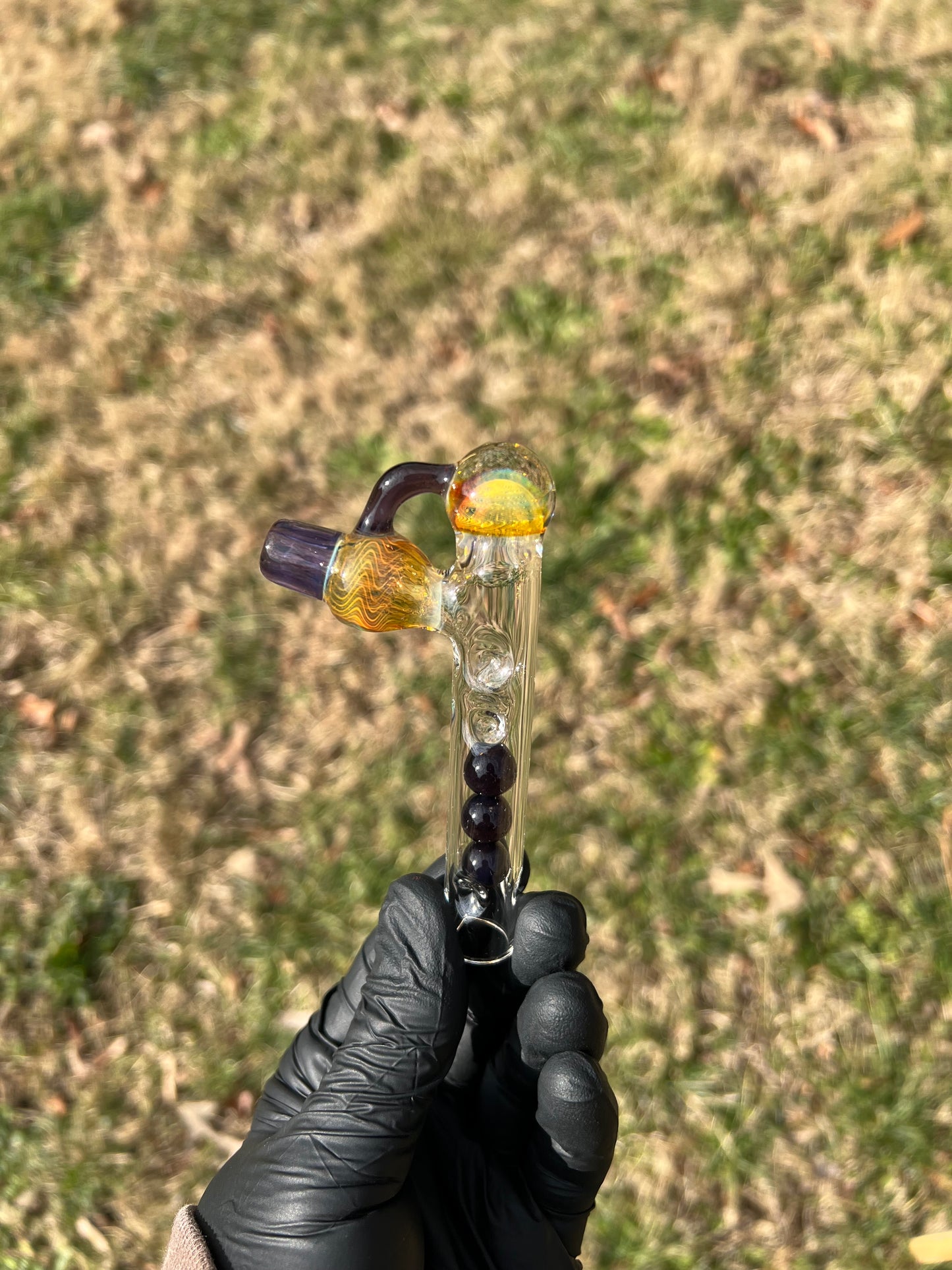 Tinymight Glass 3 Marble Stem implosion- Silver fume/ blackberry jam