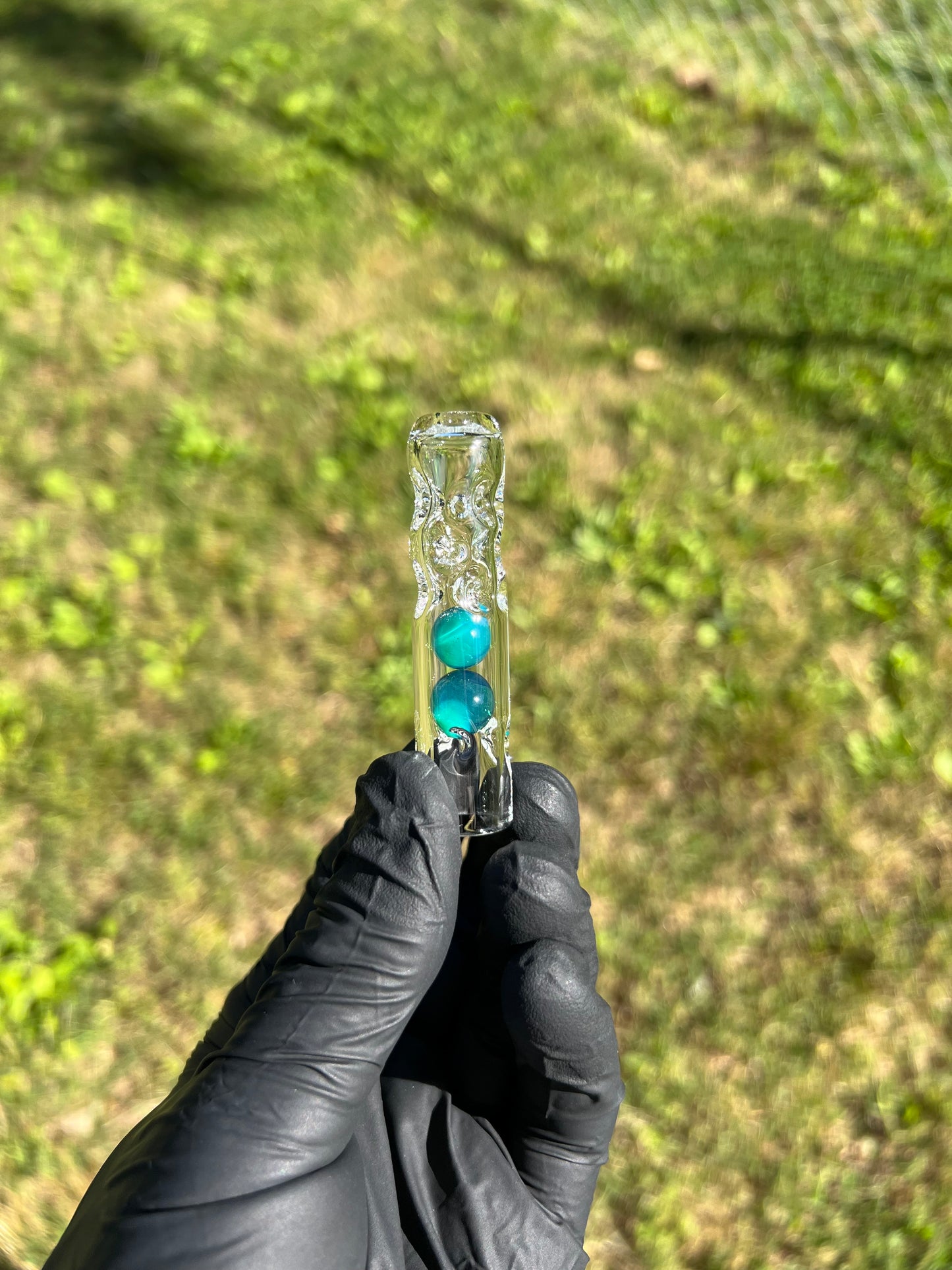 Tinymight Glass 2 Marble Stem w/dimpled mouthpiece - Blue Waves Opal