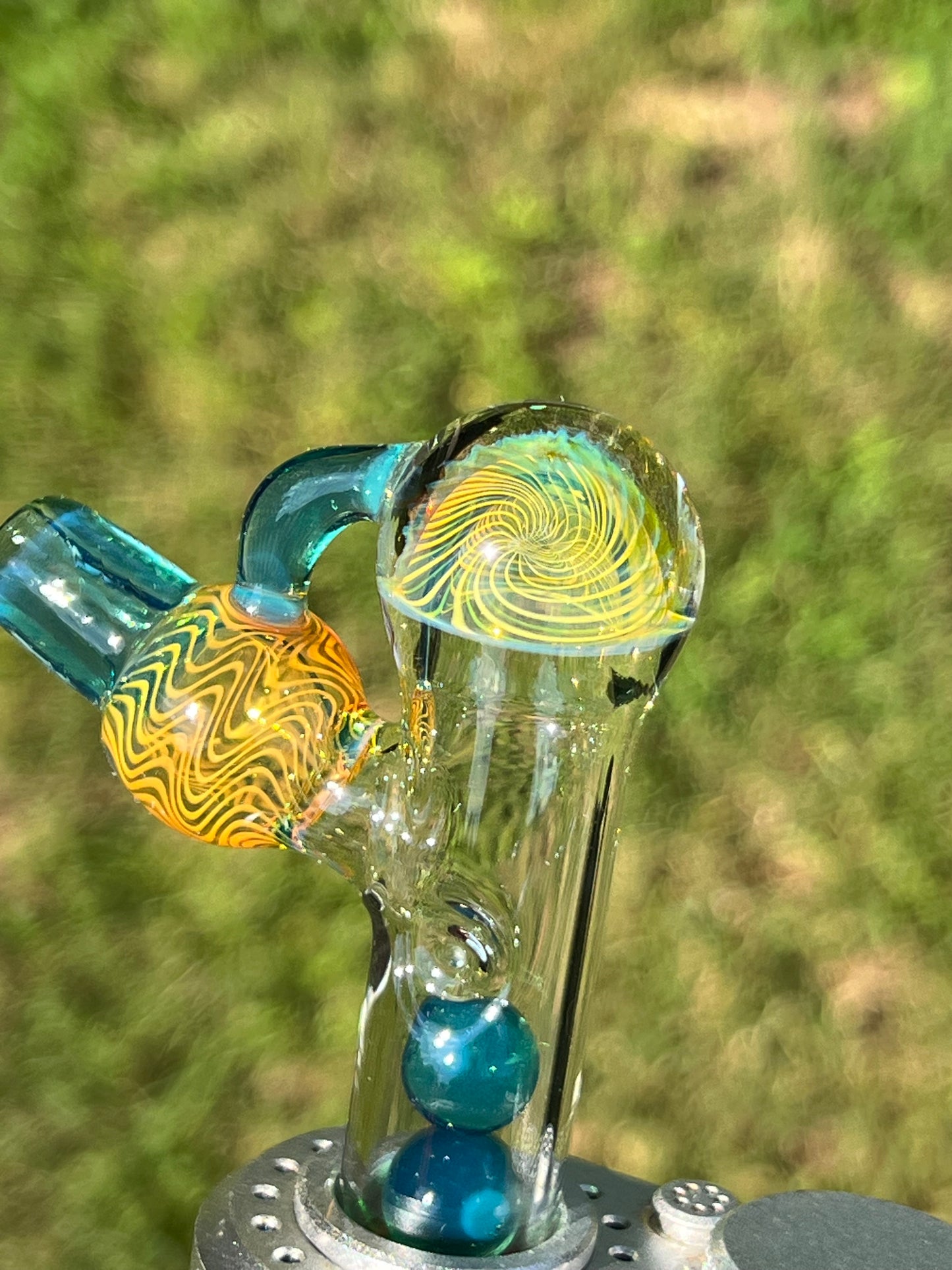 Tinymight Glass 3 Marble Stem implosion- Blue Waves Opal/ Fume