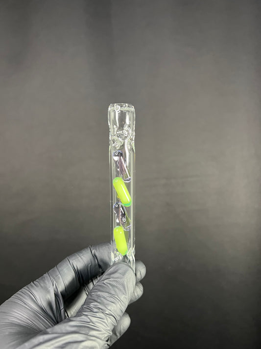 Glass 4 Terp Pill Stem w/ dimpled mouthpiece - Purple Rain/ Alien Green