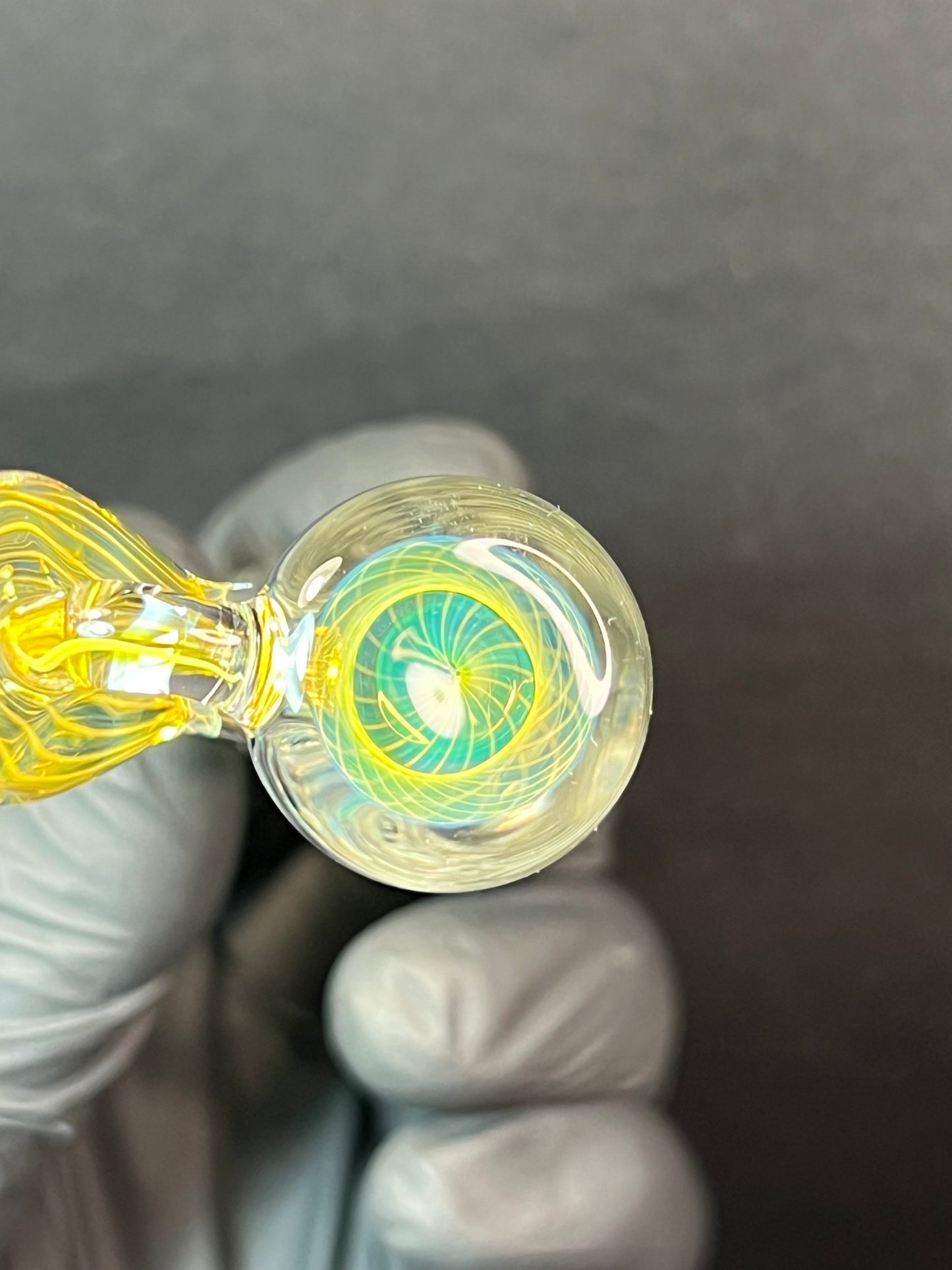 Tinymight Glass 3 Marble Stem implosion- Silver fume/ Marina #1