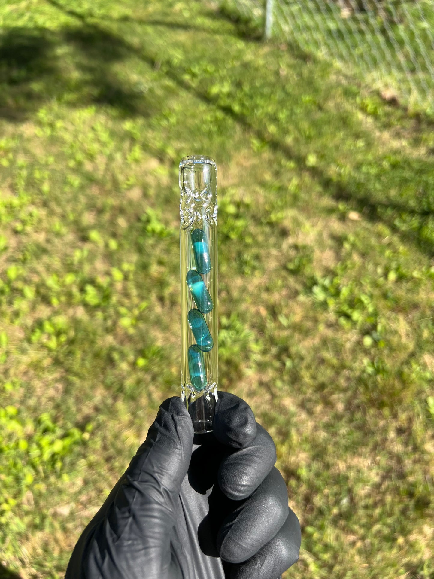 Tinymight Glass 4 Terp Pill Stem w/ dimpled mouthpiece - Blue Waves Opal