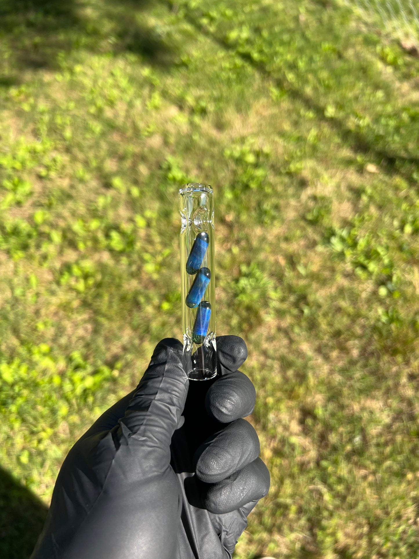Tinymight Glass 3 Terp Pill Stem w/ dimpled mouthpiece - Blue Honey