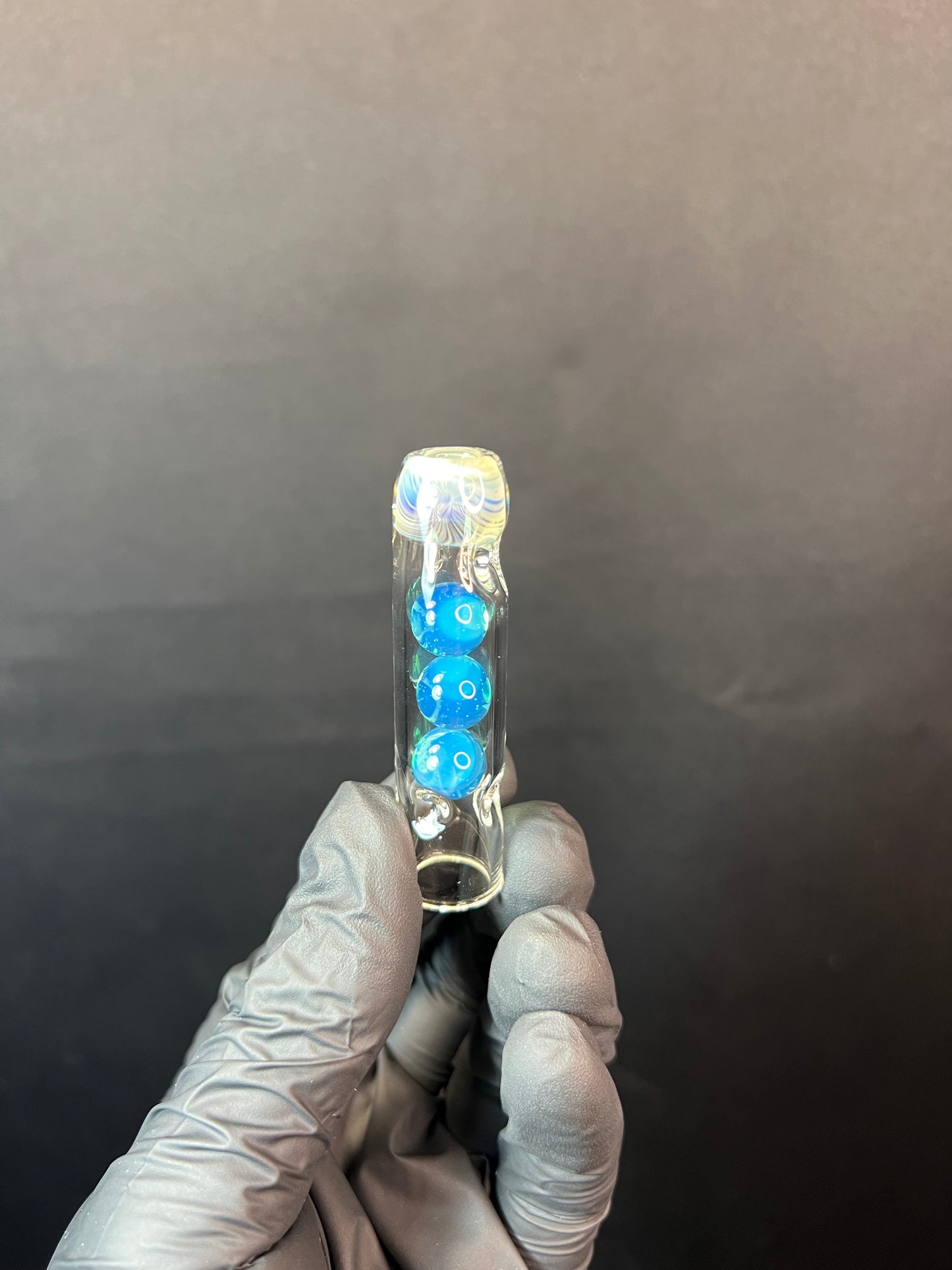 Tinymight Glass 3 Marble Stem w/color mouthpiece - Silver Fume/ Marina #3