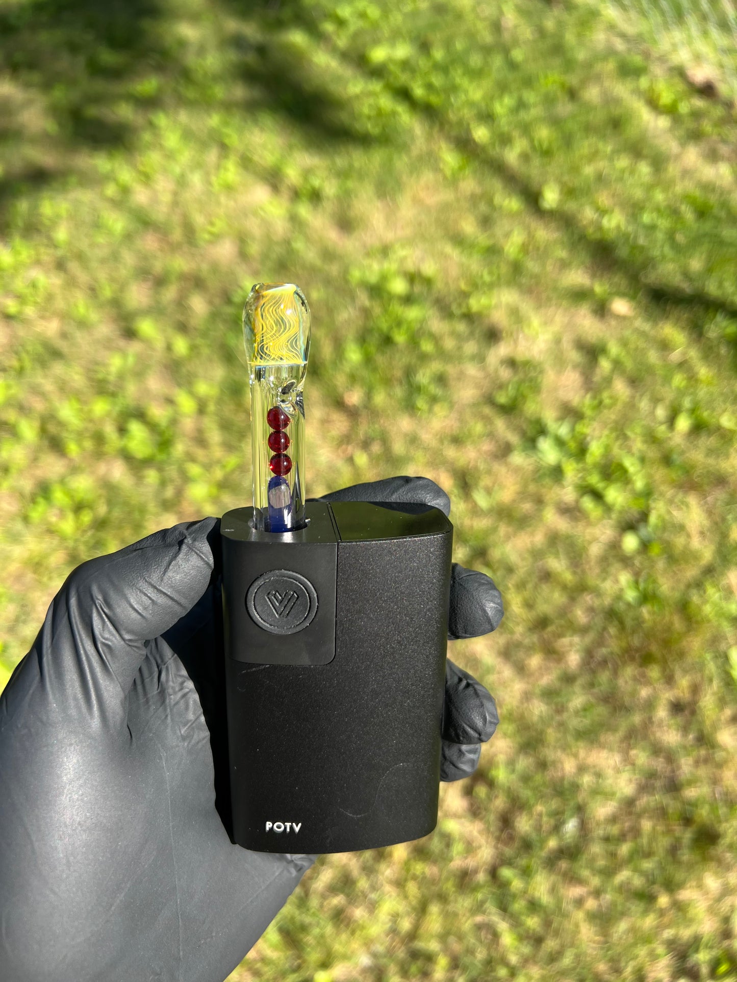 Potv Lobo/ One Glass terp pill/ marble stem w/ Fume Mp - Amythist Opal/Red