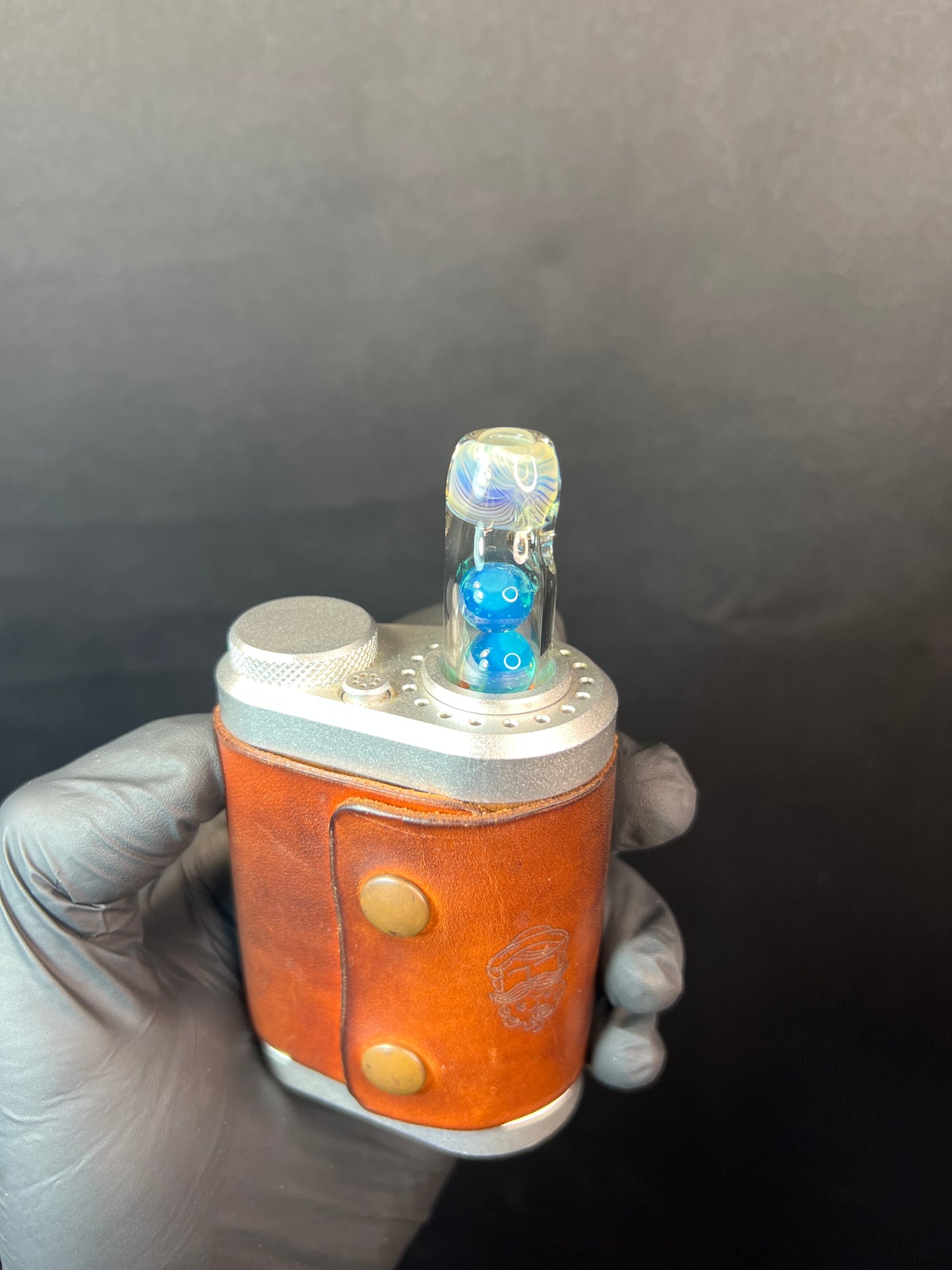 Tinymight Glass 3 Marble Stem w/color mouthpiece - Silver Fume/ Marina #3