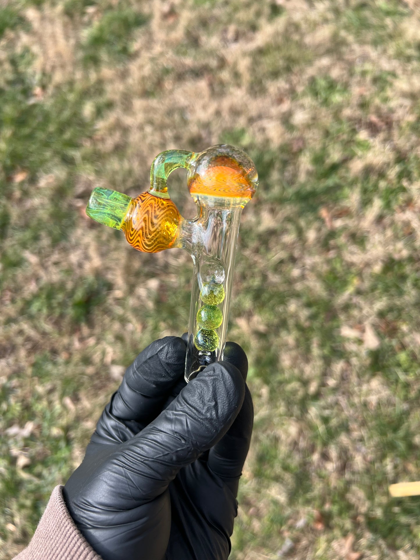 Tinymight Glass 3 Marble Stem implosion- Silver fume/ limeade
