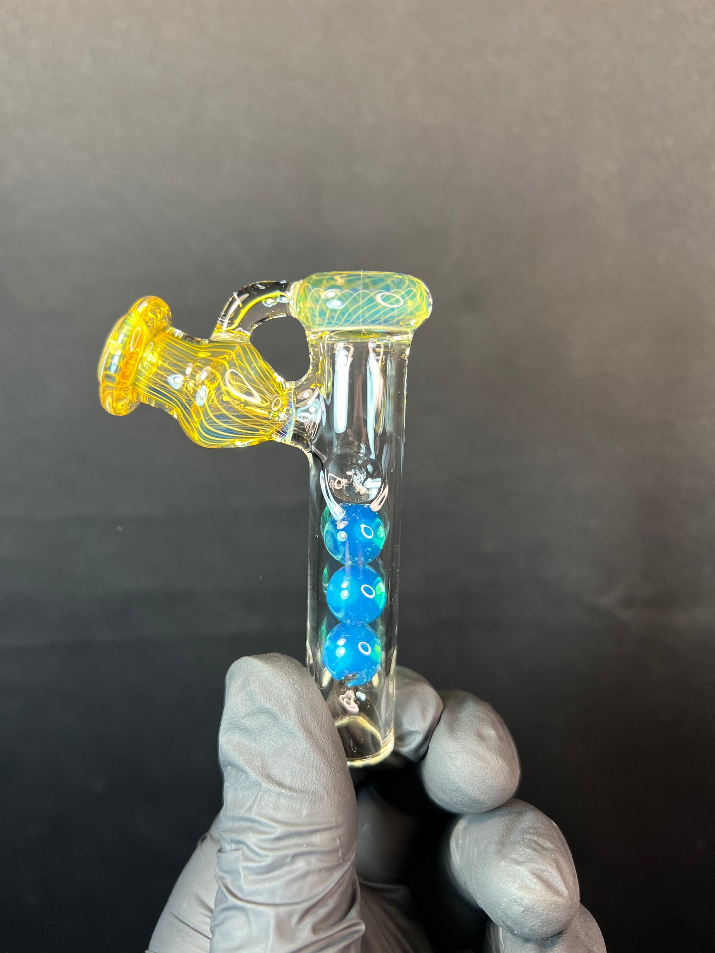 Tinymight Glass 3 Marble Stem implosion- Silver fume/ Marina #1