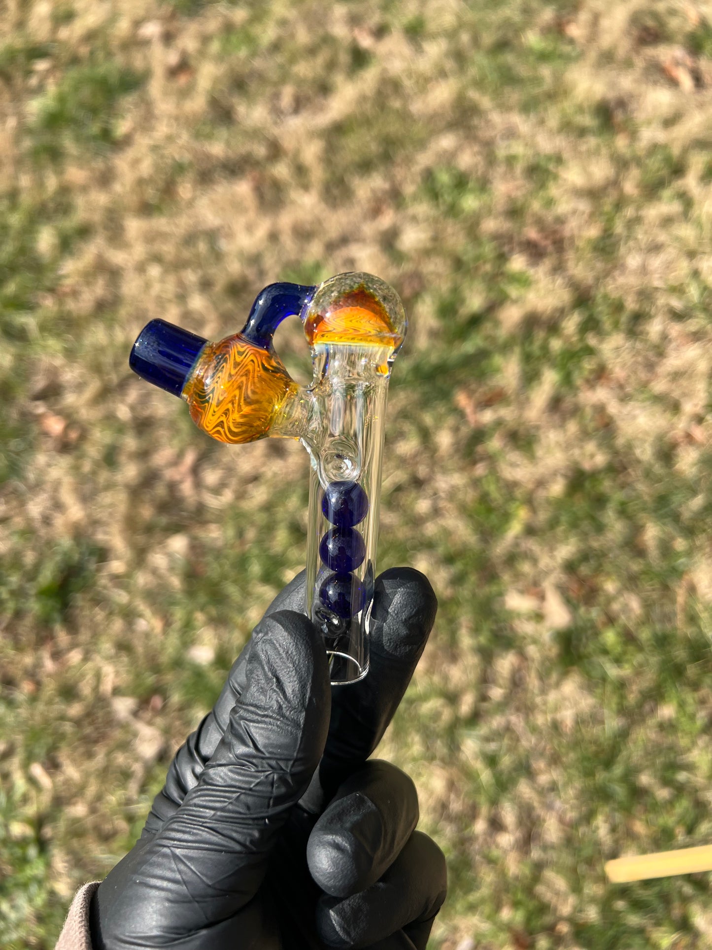 Tinymight Glass 3 Marble Stem implosion- Silver fume/ Cobalt