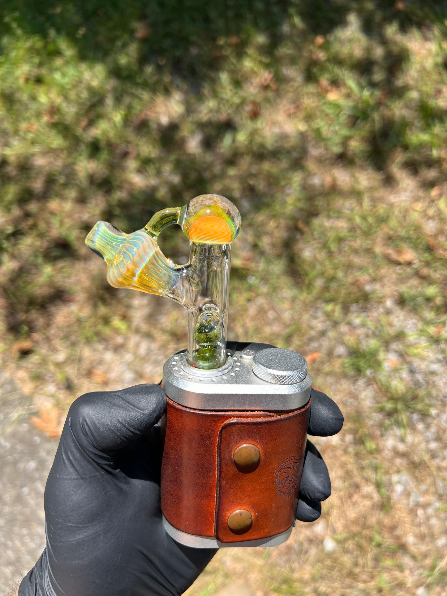 Tinymight Glass 3 Marble Stem implosion- Silver fume/ Absinthe #2