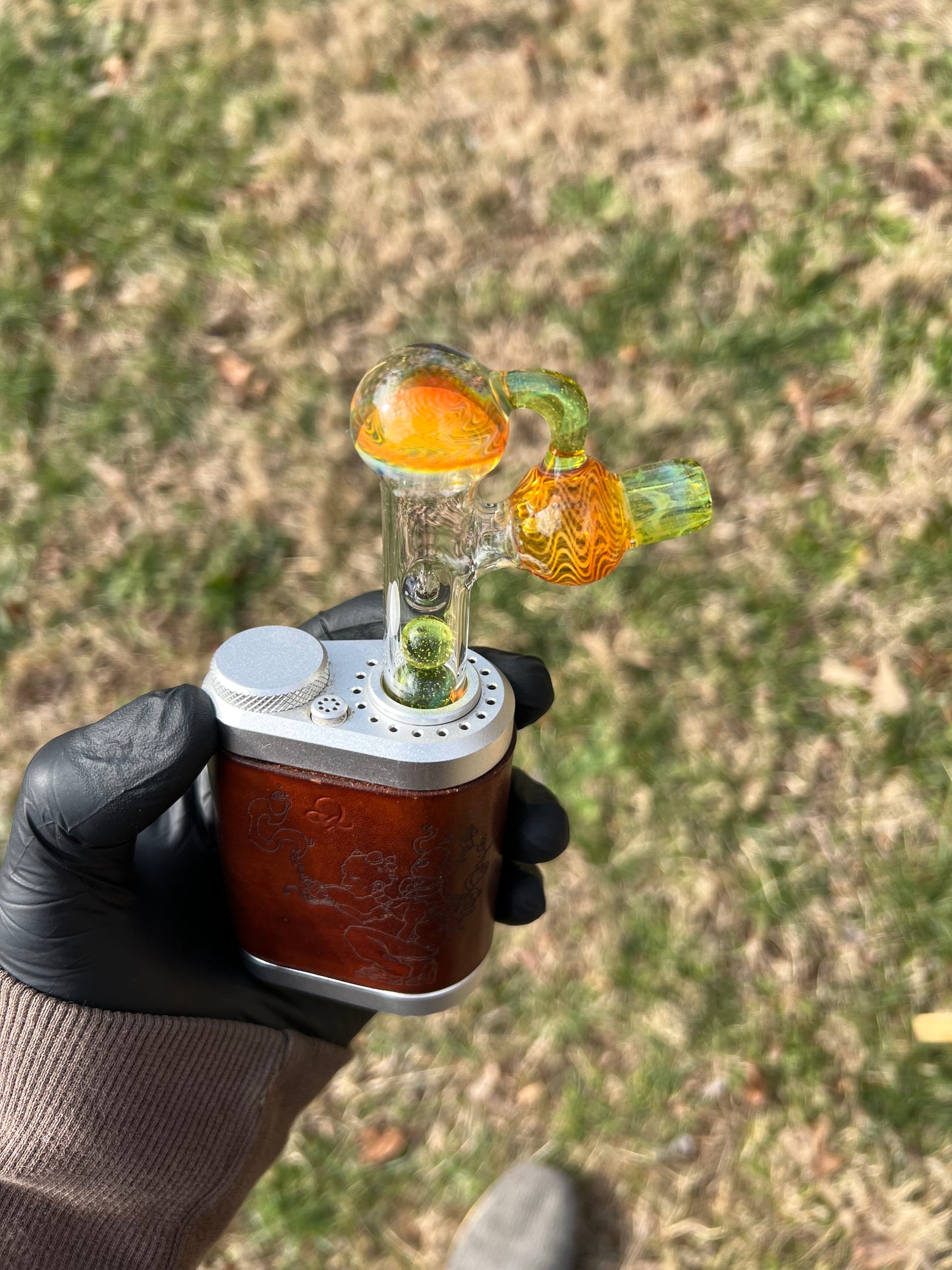 Tinymight Glass 3 Marble Stem implosion- Silver fume/ limeade