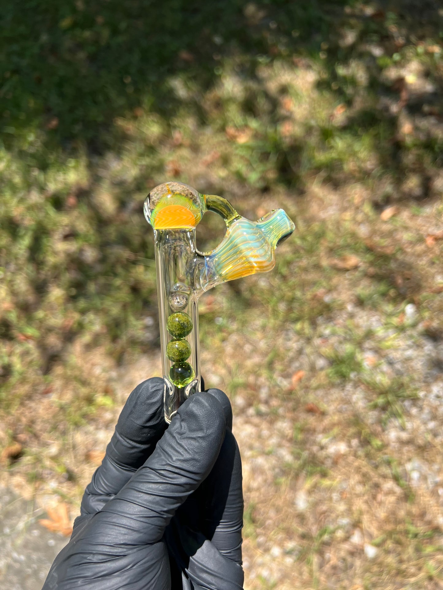 Tinymight Glass 3 Marble Stem implosion- Silver fume/ Absinthe #2