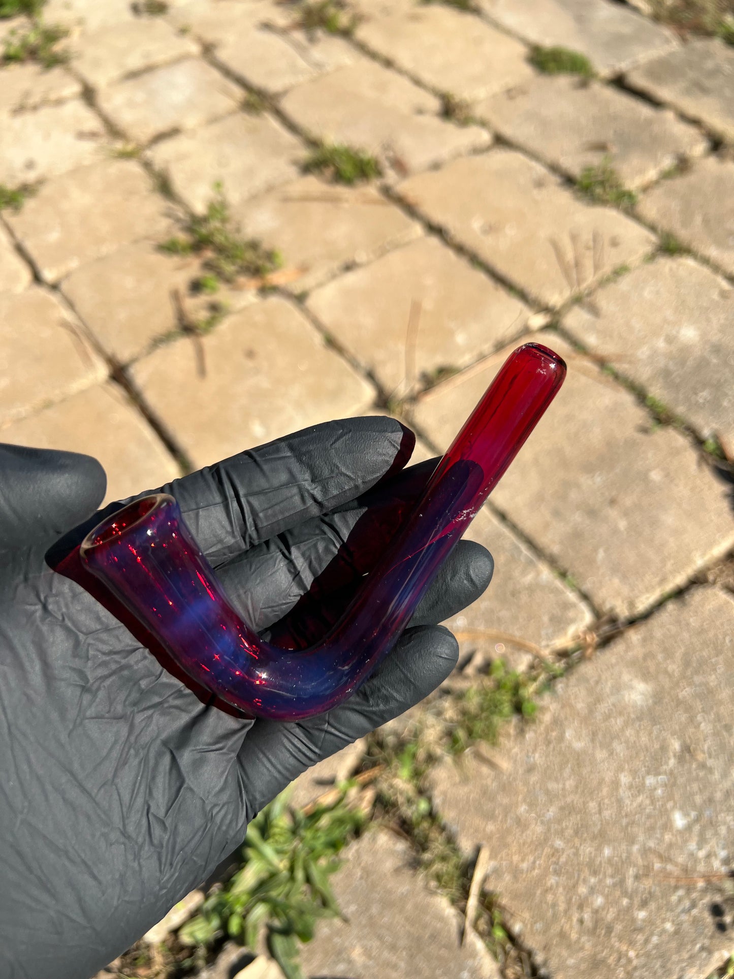 14mm Glass J hook -transparent pheonix / dense amethyst opal