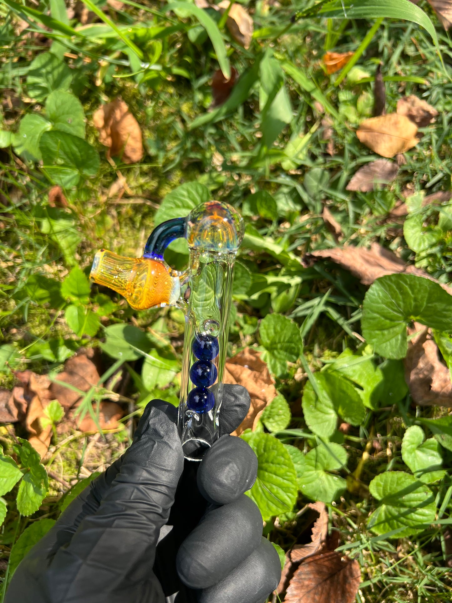 Tinymight Glass 3 Marble Stem implosion- Silver fume/ Cobalt #2