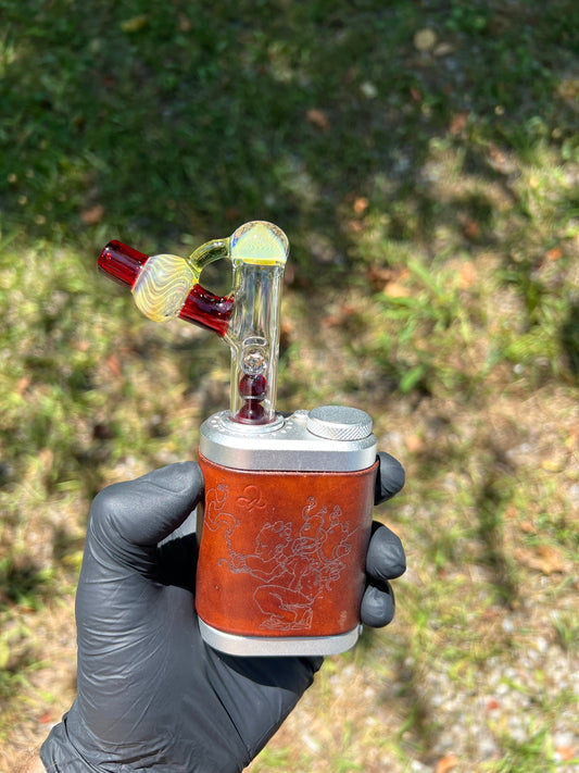 Tinymight Glass 3 Marble Stem implosion- Silver fume/Absinthe/ Red