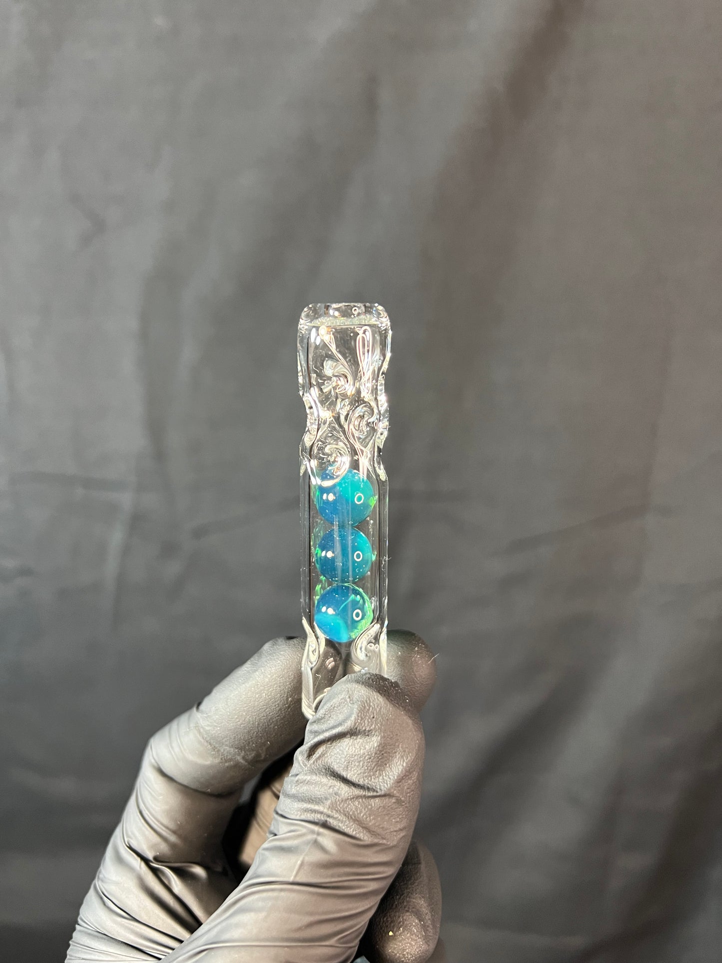 Tinymight Glass 3 Marble Stem w/dimpled mouthpiece - blue waves opal