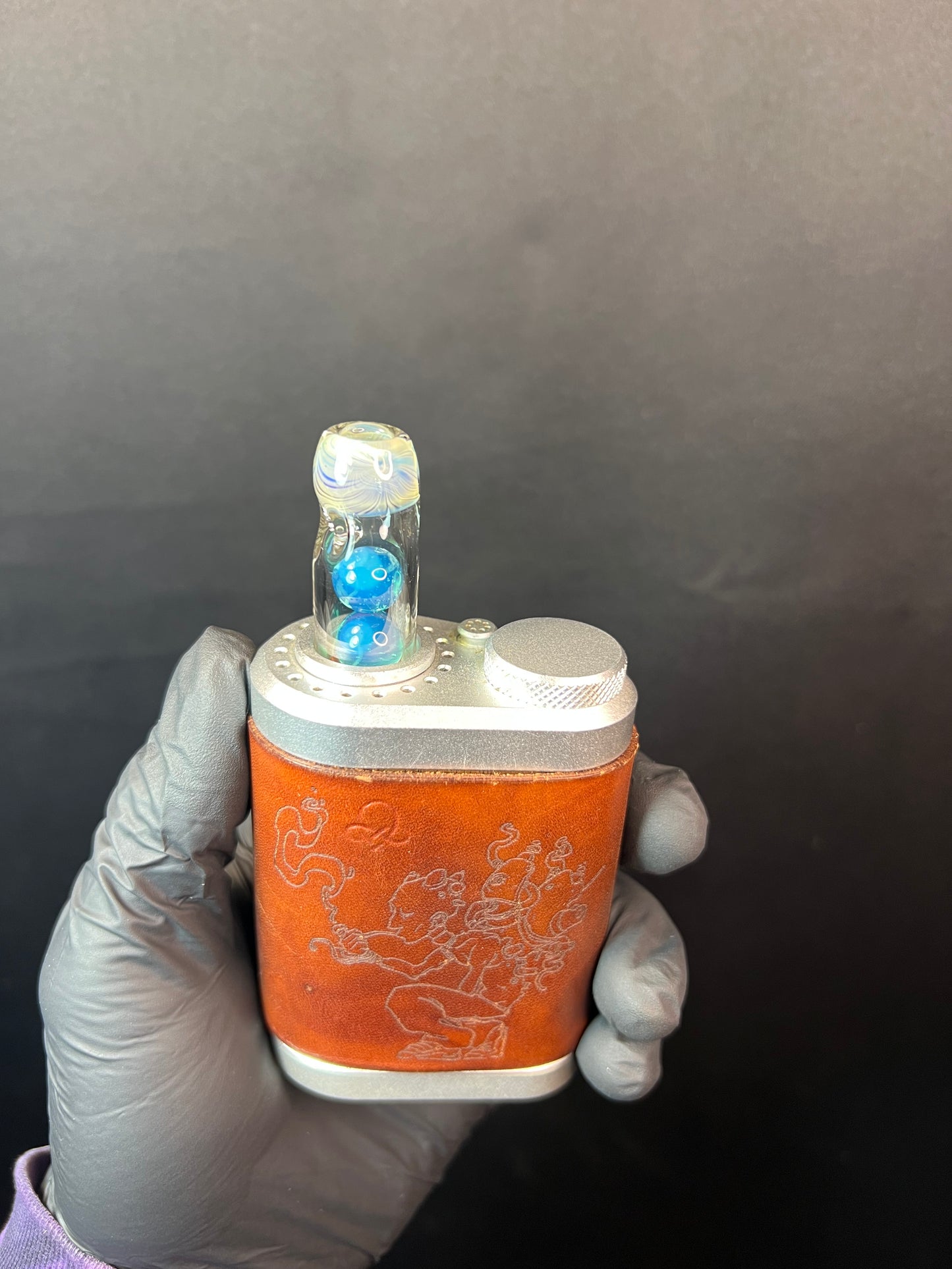 Tinymight Glass 3 Marble Stem w/color mouthpiece - Silver Fume/ Marina #3